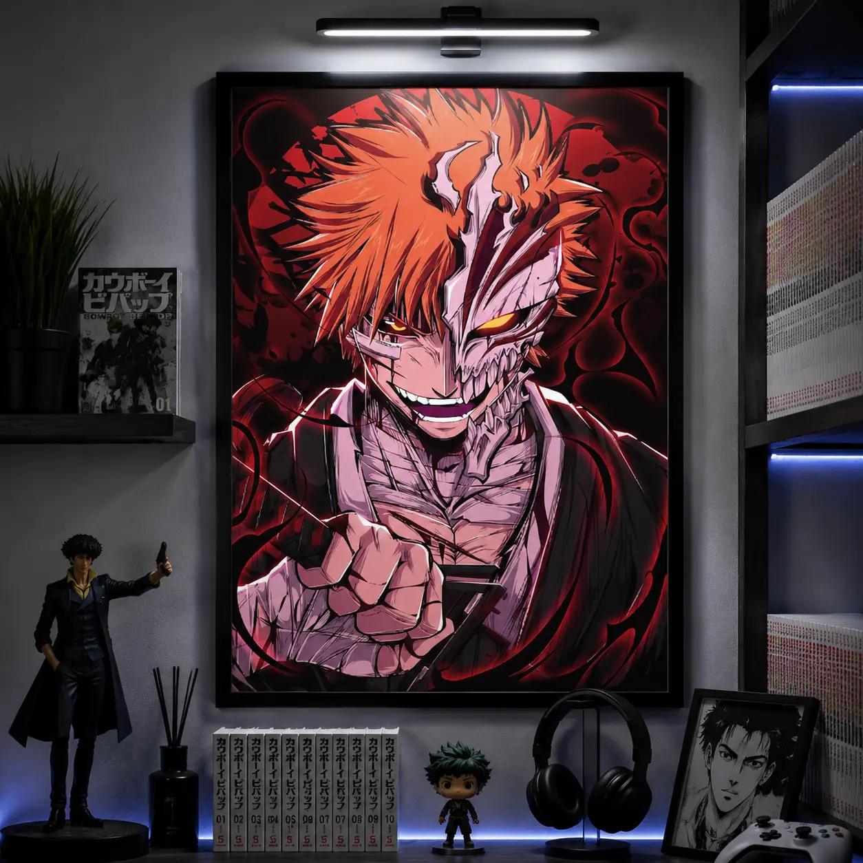 Dark anime inspired warrior wall art poster red black fantasy character design graphic print gaming room bedroom decor aesthetic illustration modern home decoration bold artwork gift idea for fans cool wall decor style