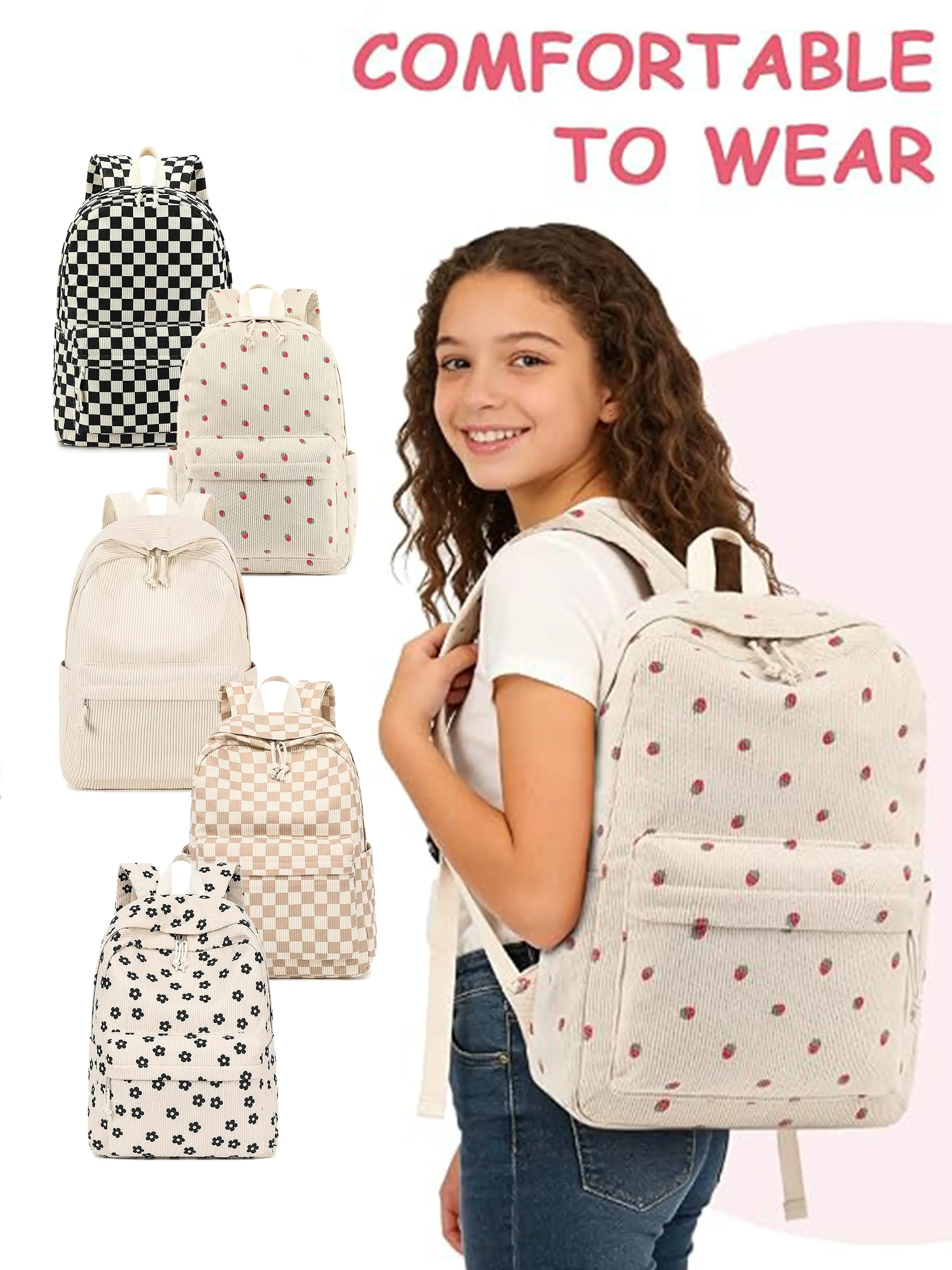 School Backpack Casual Backpack for Teen Girls Bookbags Elementary High School Corduroy Laptop Bags Women Travel Daypacks