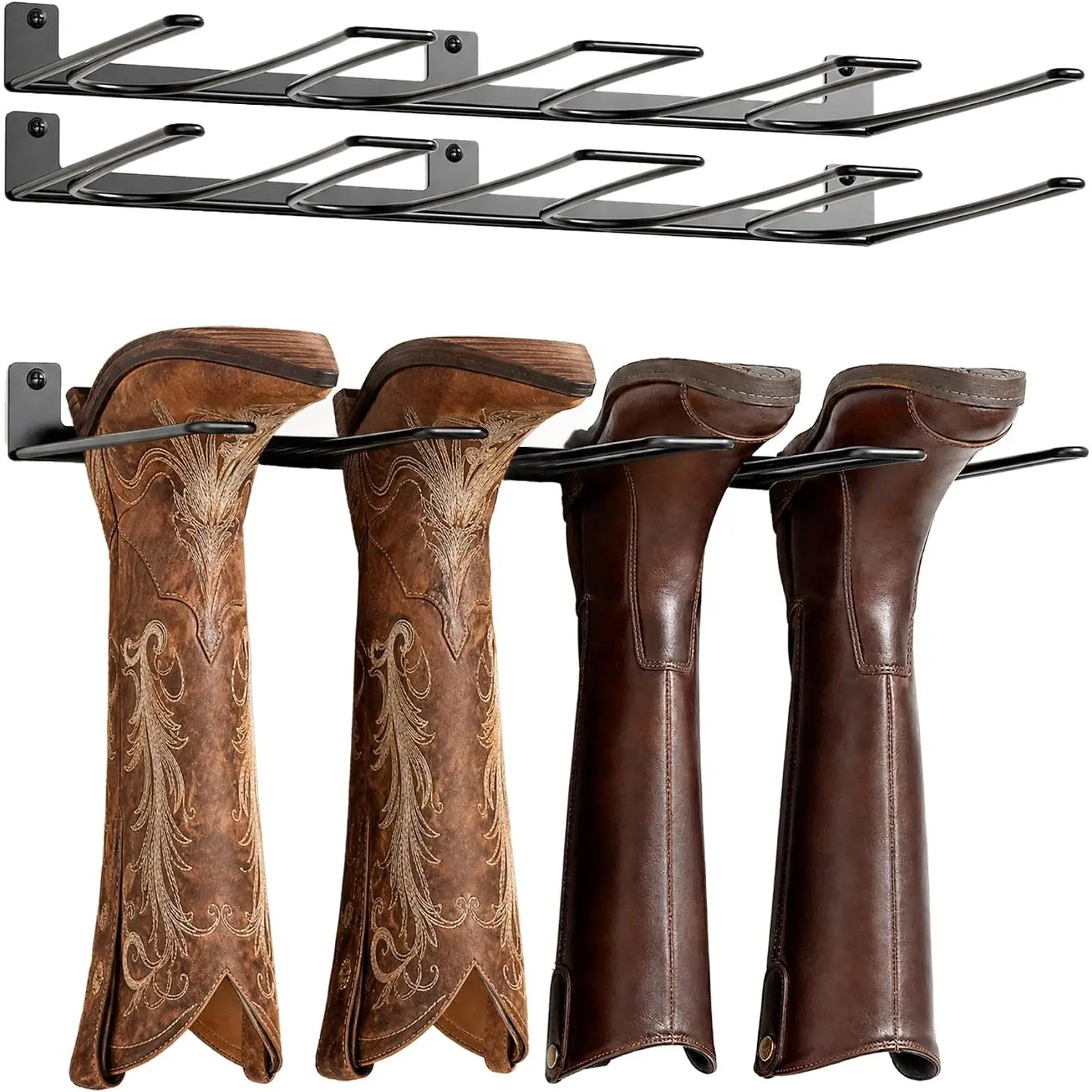 Wader Hangers 4-Pair Boot Rack Garage Storage, Cowboy Boot Holder, Metal Wire Organizer for Entryway