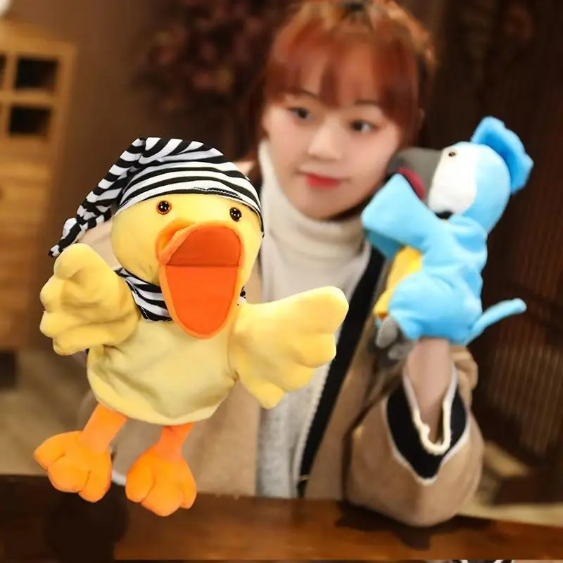 28cm Kawaii Animal Hand Puppets (Duck, Parrot), Unisex Stuffed Plush Collectibles, Learning Educational Toys for Family Playtime, Features: Blow with Hair Dryer, Comb Will Flatten, Kawaii Animal Duck