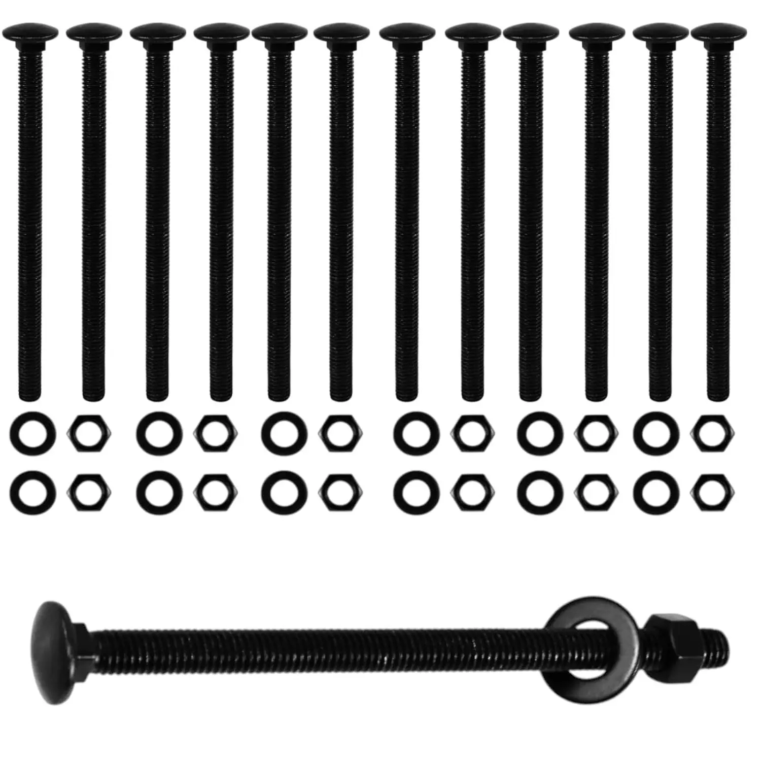 CNQLIS 1/2" x 8" Carriage Bolts Kit, 12PCS Black Carriage Bolts | Rust Resistance Galvanized Carriage Bolt