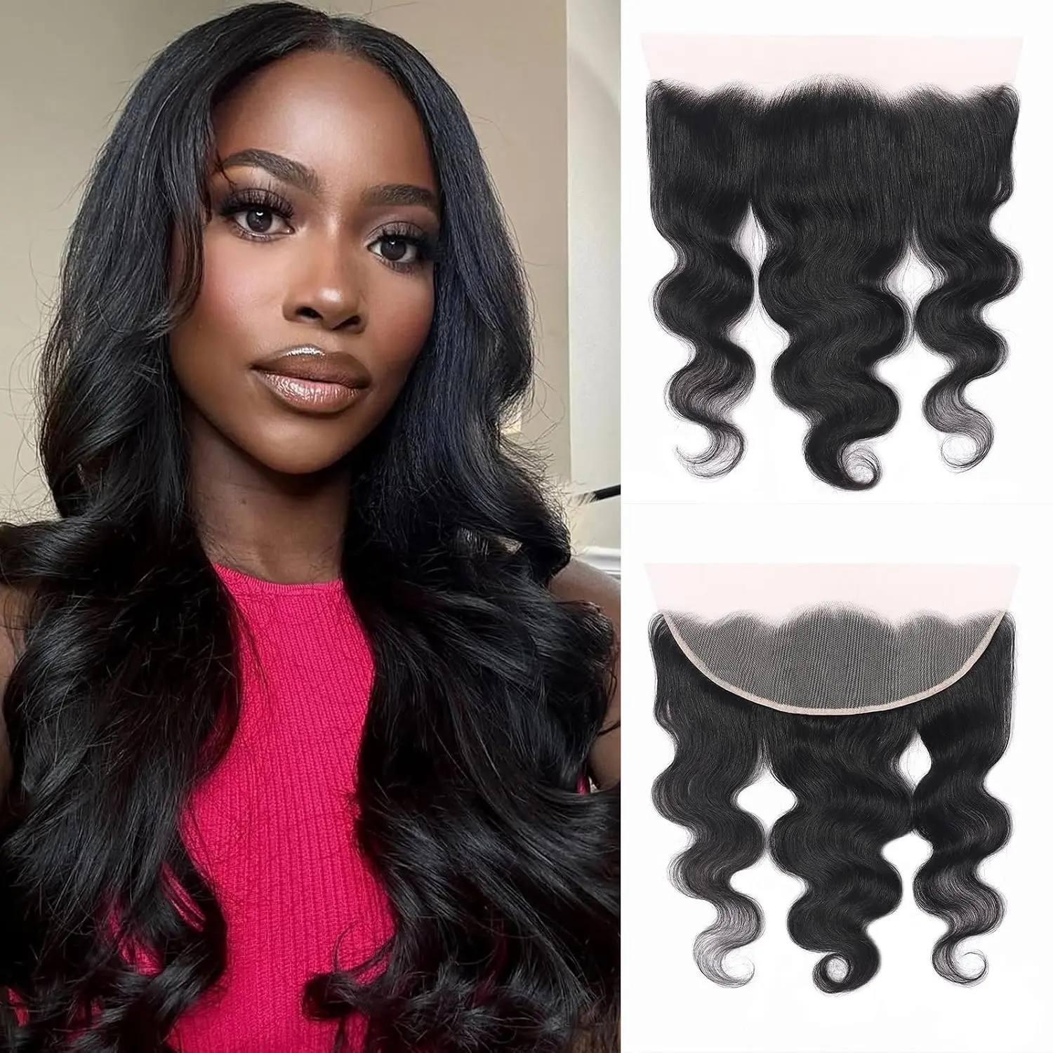 13x4 Lace Frontal  Wave 150% Density Unprocessed Brazilian Human Hair with  Hairline Ear to Ear  Lace Frontal Pre Plucked Free Part for Black Women ( Black, 12 Inch)