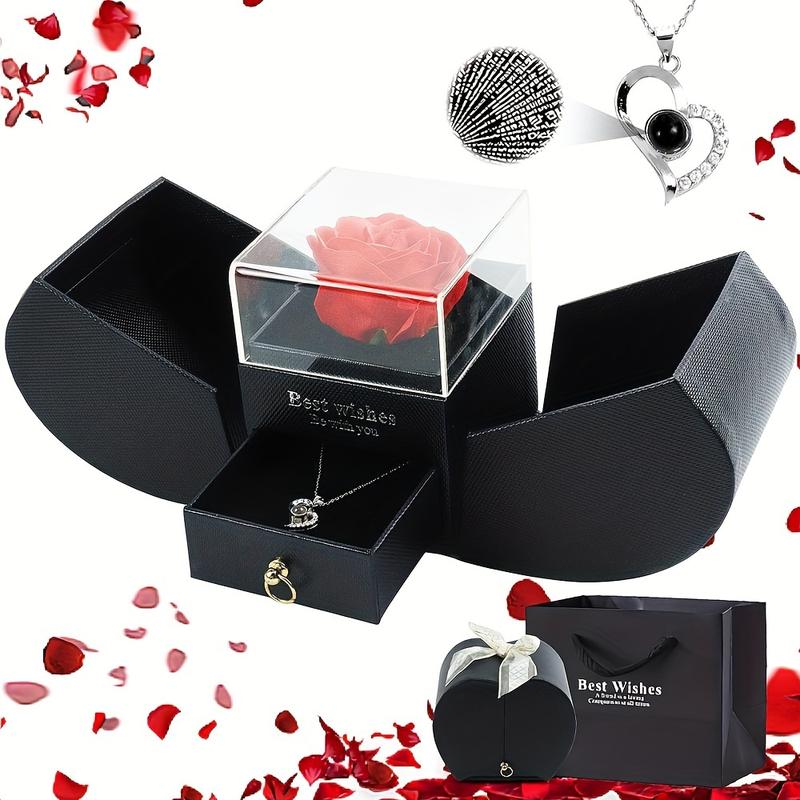 100 Languages Heart Shaped Preserved Rose I Love You Necklace for Mom, Wife, Girlfriend on Mothers Day, Valentines Day