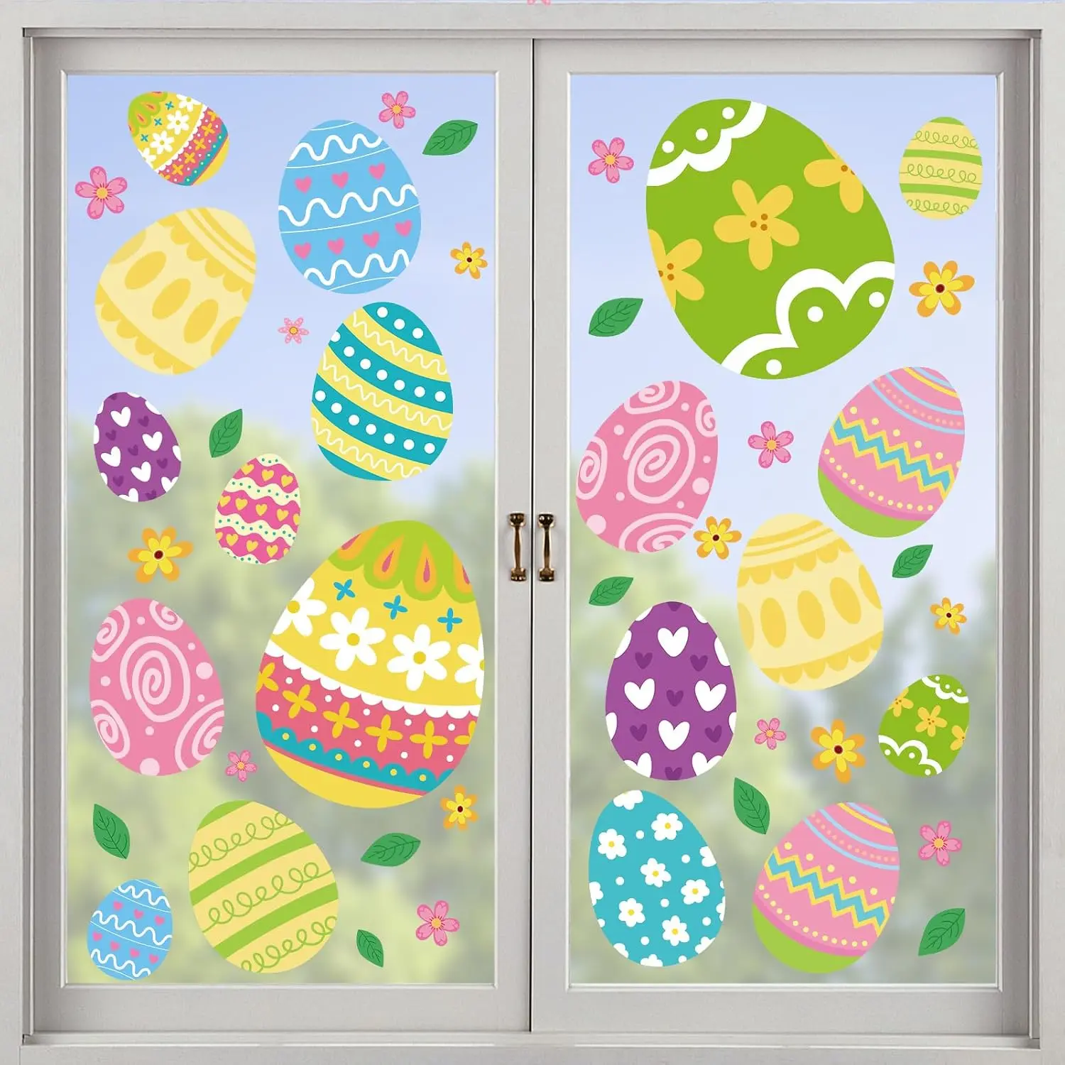 Modern Double-Sided Synthetic Easter Egg Window Clings - 6 Sheets Green & Blue Window Decals for Classroom Party Decor, Spring Home Decor Supplies