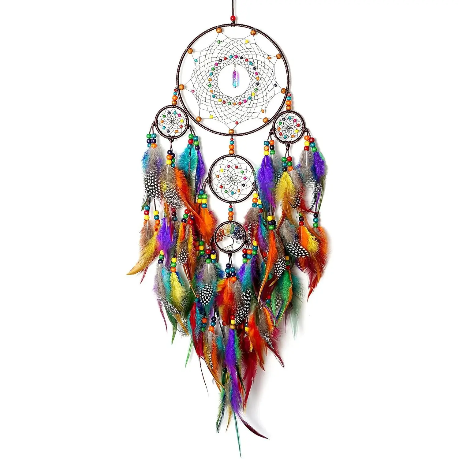Large Dream Catchers, Handmade Woven Colorful Dream Catcher Wall Hanging, with Tree of Life Natural Healing Crystal Stone for Bedroom Wedding Party Decor, Festival Blessing Gift (Colorful)