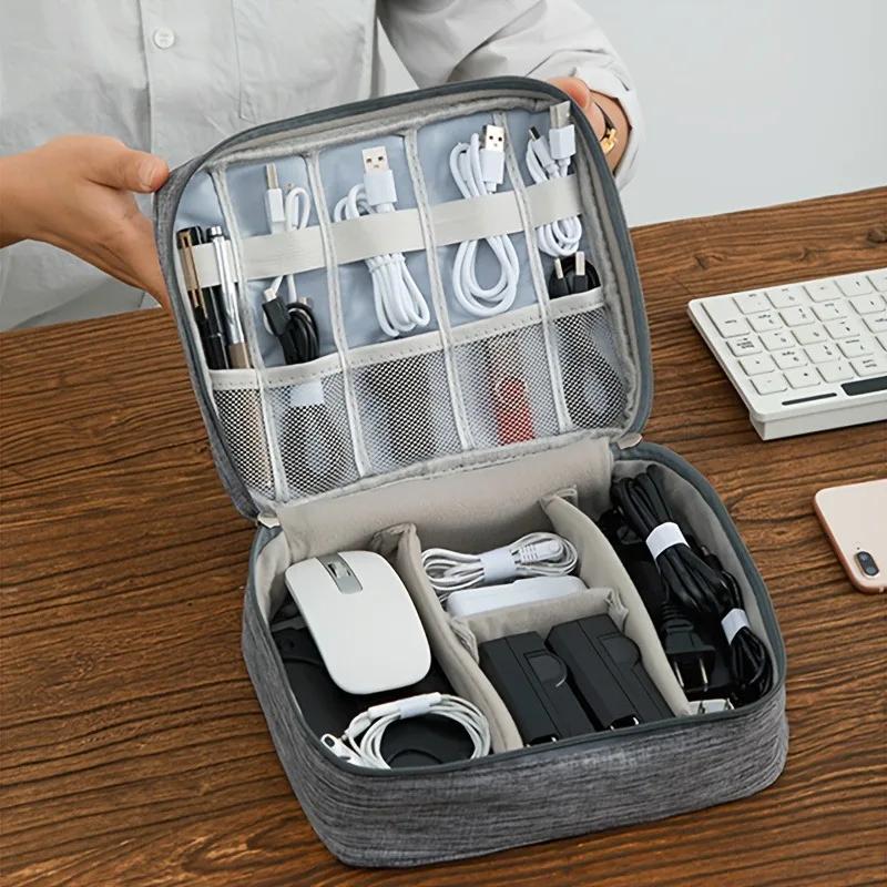 Oxford Travel Cable Bag Shockproof Multi-layer Charger Data Cable USB Bag Organizer Solid Color Electronic Accessory Storage Bag