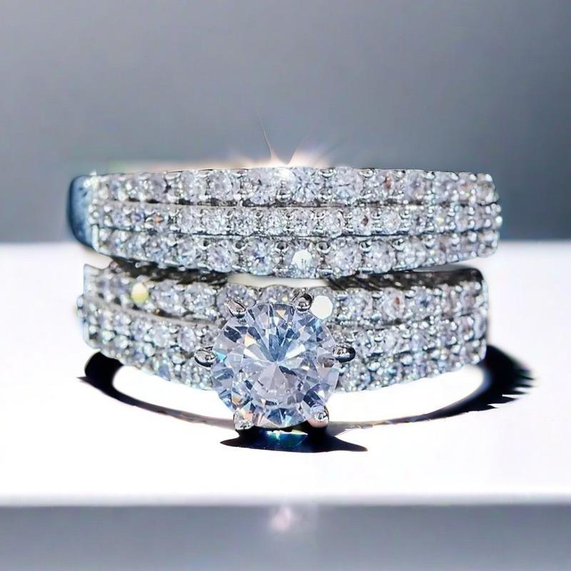 Elegant Stackable Rings Shining Zirconia Engagement Wedding Band Silvery or Golden Luxury Dupe Jewelry
