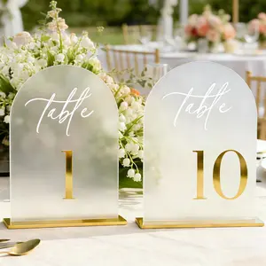 Wedding Table Numbers 1-10 with Stands, Elegant Gold Number Arch Acrylic Signs with Holder, 5.5" x 7" Gold 3D Table Numbers for Wedding Reception, Party, Anniversary, Events