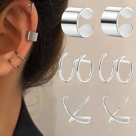 3 Pairs of Minimalist No-Pierce Clip-On Earrings, Unisex Stainless Steel Fashion Ear Plugs, Gender-Neutral Non-Piercing Accessories, Non Pierced Earrings