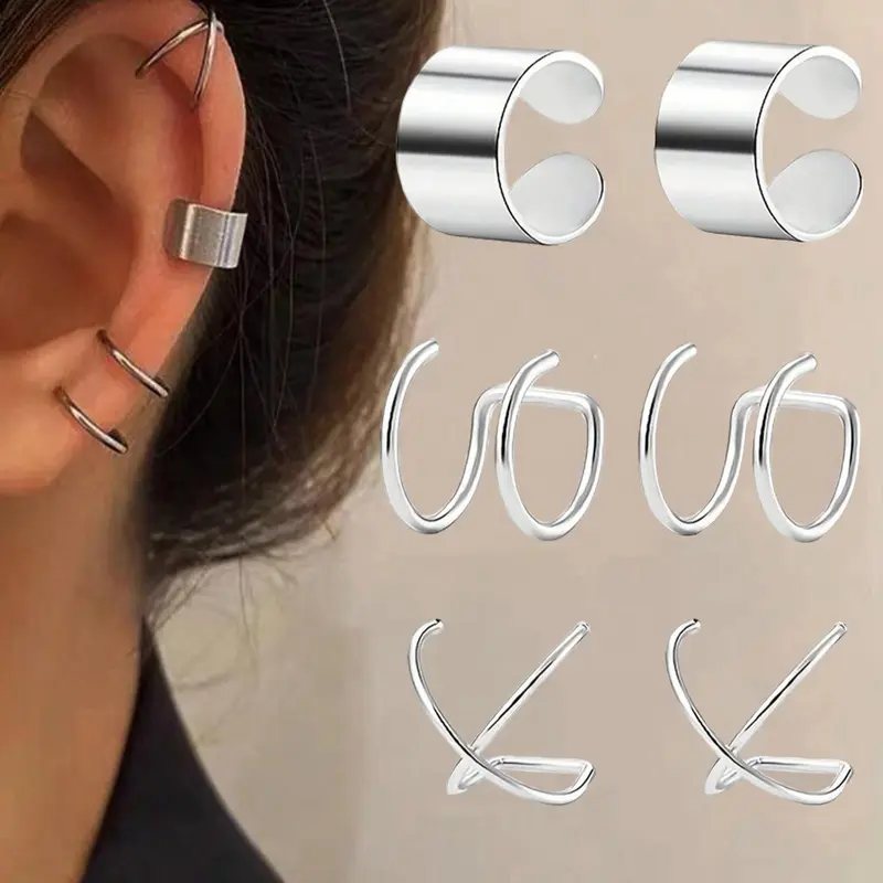 3 Pairs of Minimalist No-Pierce Clip-On Earrings, Unisex Stainless Steel Fashion Ear Plugs, Gender-Neutral Non-Piercing Accessories, Non Pierced Earrings
