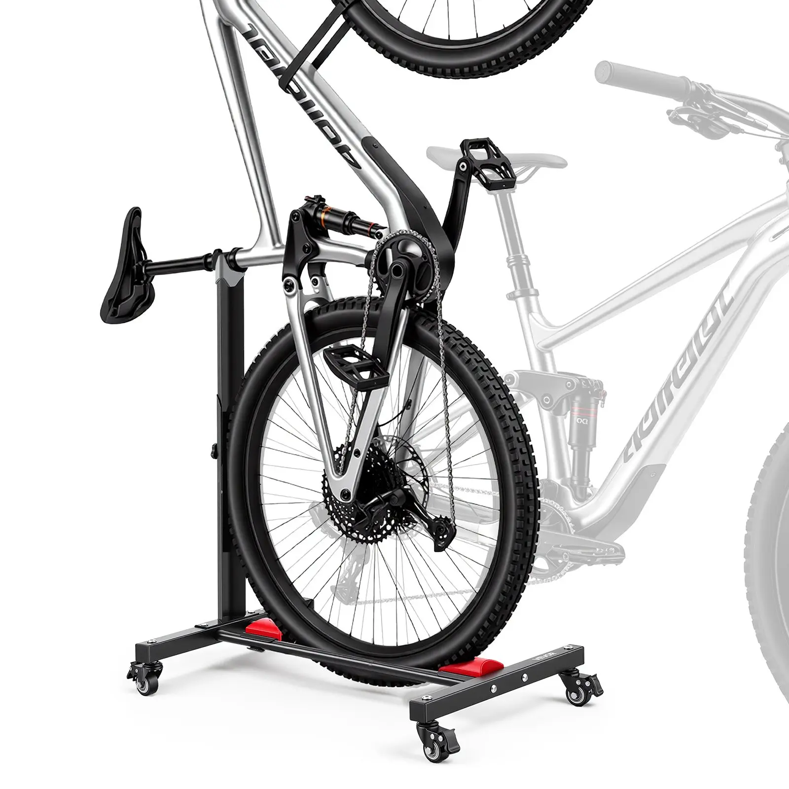VEVOR Bike Stand, Freestanding Vertical & Horizontal Bike Storage Rack, with Lockable Casters, Height Adjustable Carbon Steel Upright Garage Bicycle Floor Stand, for 20-29 in Wheel Diameters, Black