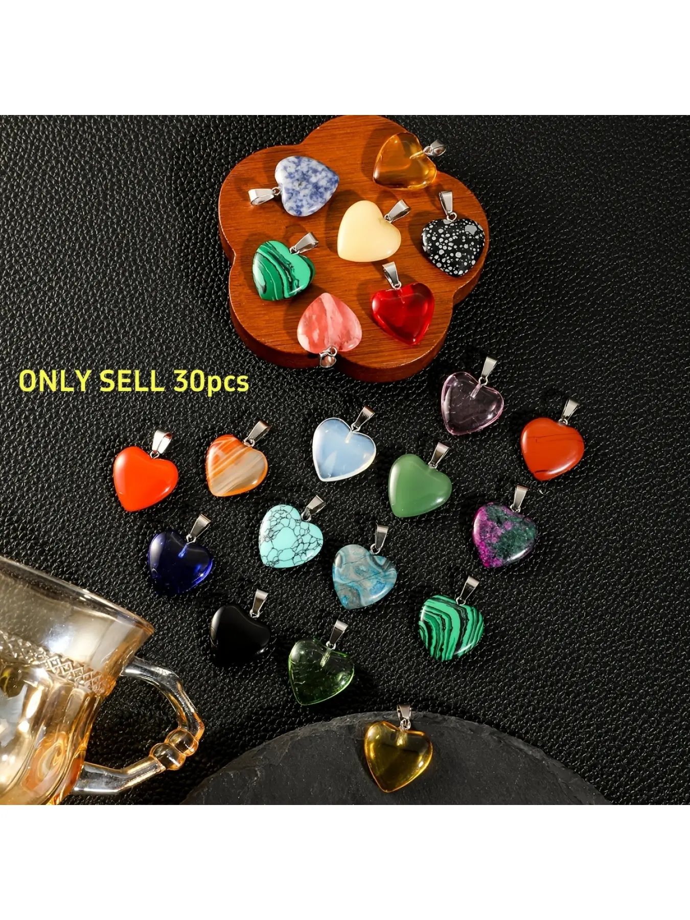 30 Pieces Natural Stone Heart Pendants Random Color DIY Jewelry Making Supplies for Women Daily Wear Party Valentine's Day Gift Heart Charms