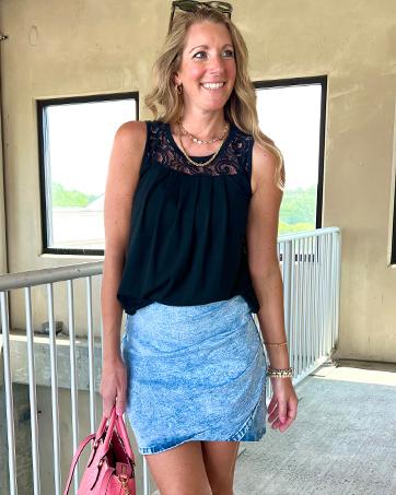 WIHOLL Summer Tank Tops for Women Loose Fit Pleated Tunics Scoop Neck Sleeveless Lace Tops Curved Hem Flowy SpringStatements