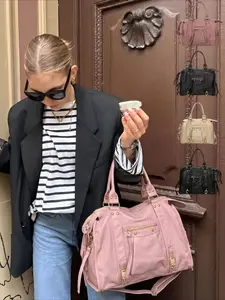 Women's shoulder bag, women's fashionable retro Y2K spicy girl handbag, large capacity, multiple pockets, punk diagonal cross bag, washed and worn vegan leather bag, suitable for vacation, shopping, work, holiday gifts