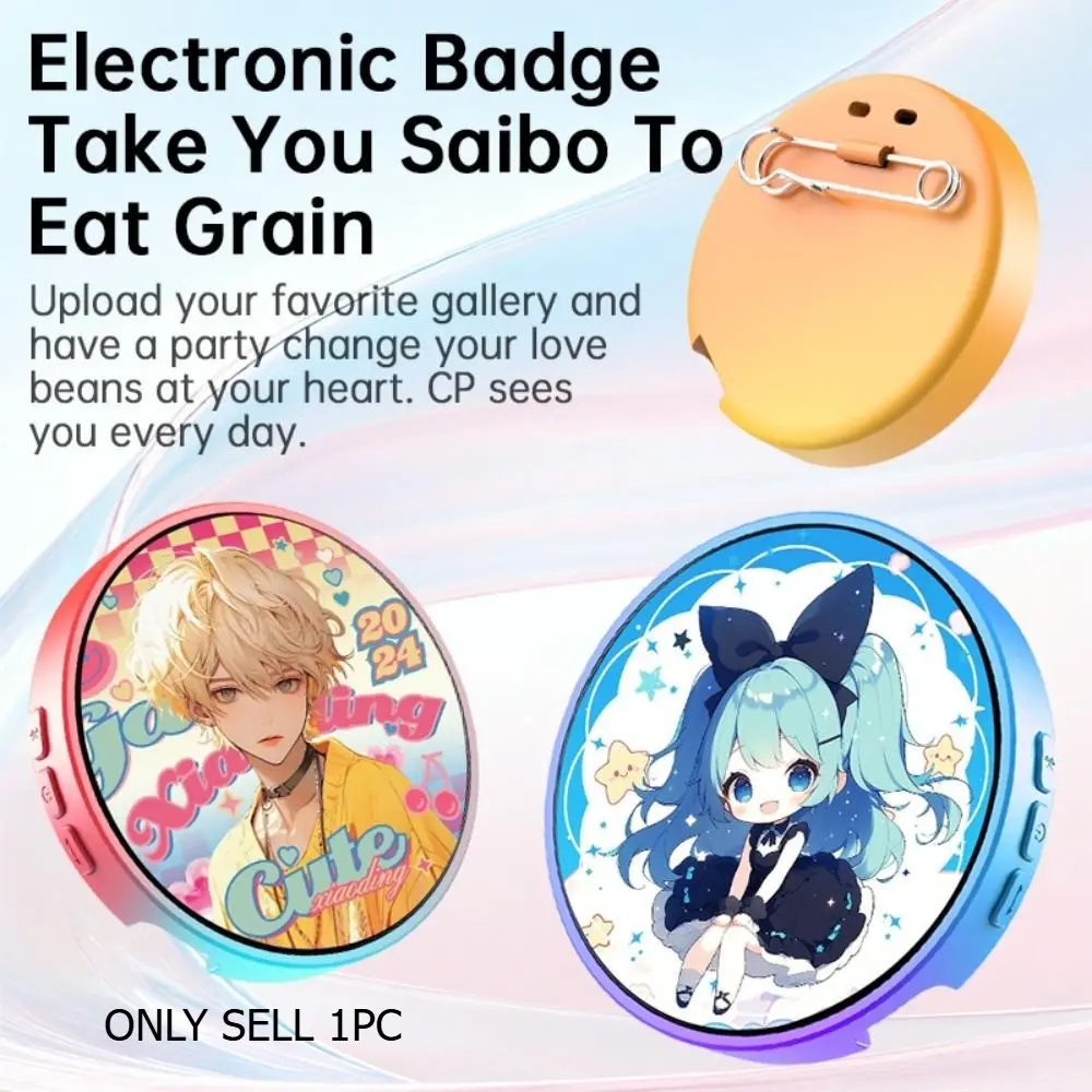 Bluetooth Anime Electronic Badge, Smart Digital Badge, 1.85-inch Dynamic Smart Display Screen, Gradient Effect Anime Peripheral