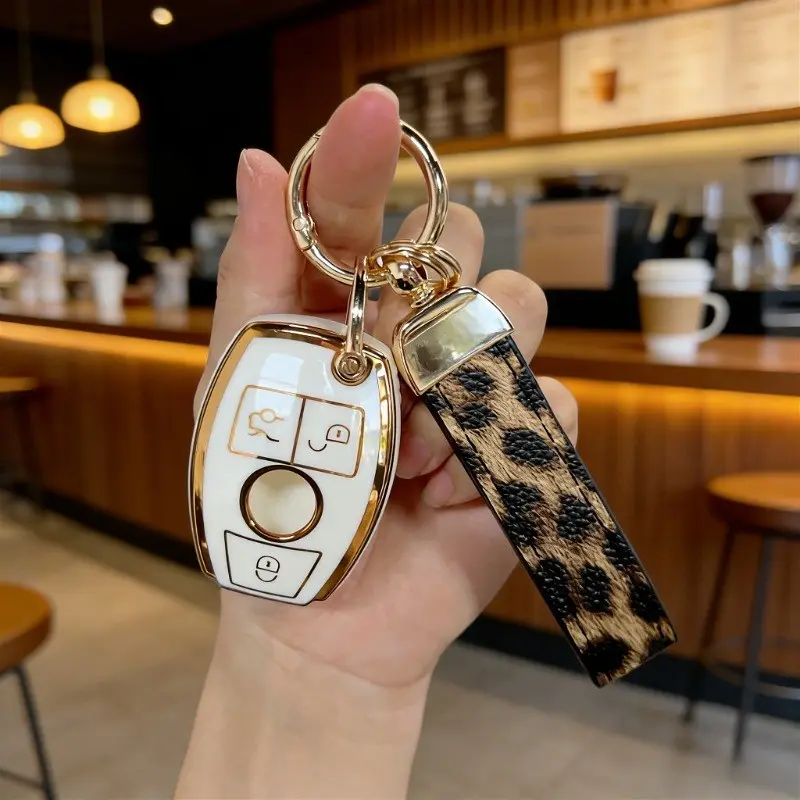 Soft Tpu Cover for Car Remote Key Fob, Compatible with Mercedes-Benz Models, Includes Keychain and Key Holder, Durable Protection