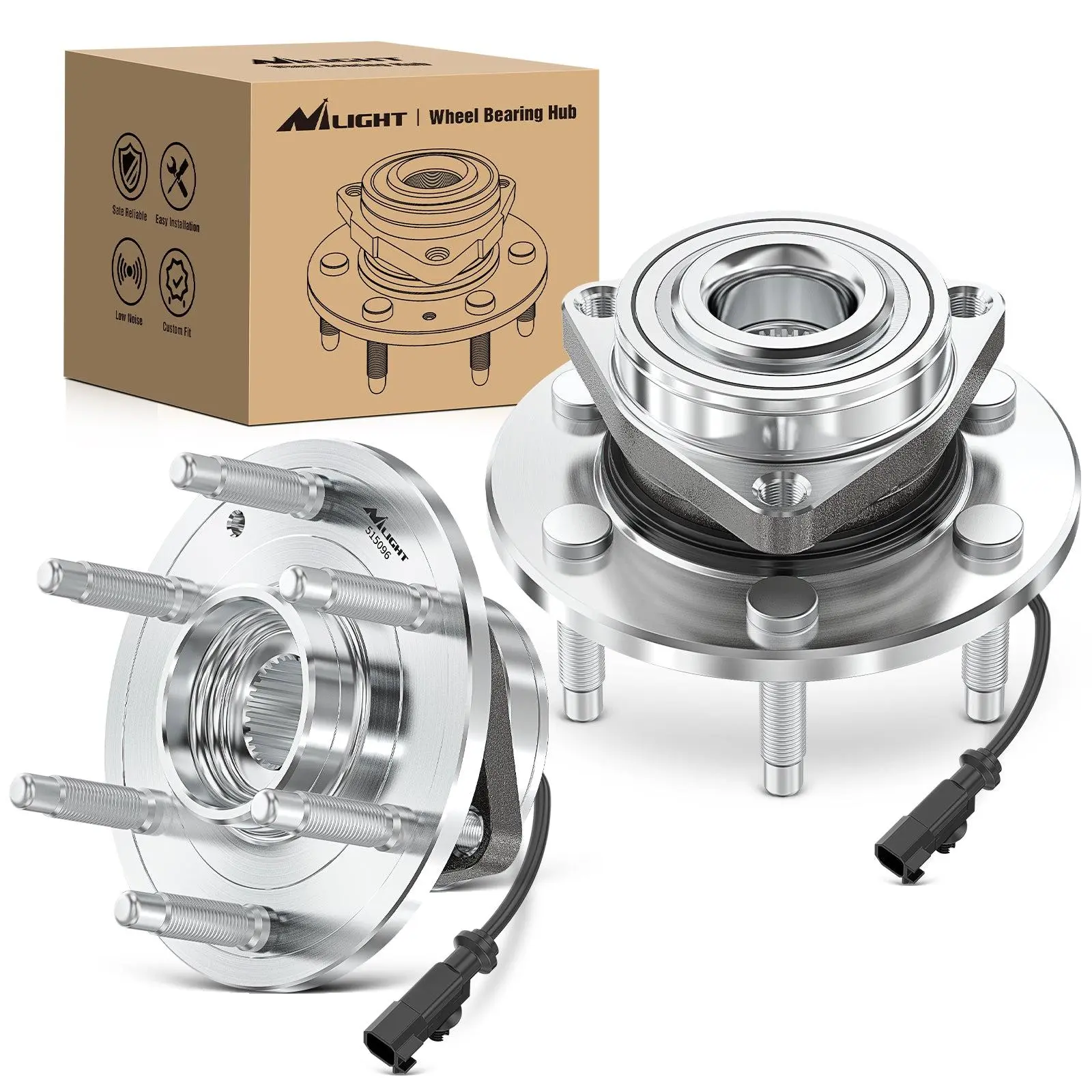 Nilight Wheel Bearing and Hub Assembly Set with 3-Hole Flange, 515096 Wheel Hub for Chevy GMC Silverado 1500 Sierra 1500 2007-2013, Suburban Yukon XL Tahoe Avalanche 2007-2013, Cadillac Escalade ESV EXT 6-Lug, OEM 515096, Enhances Driving Stability