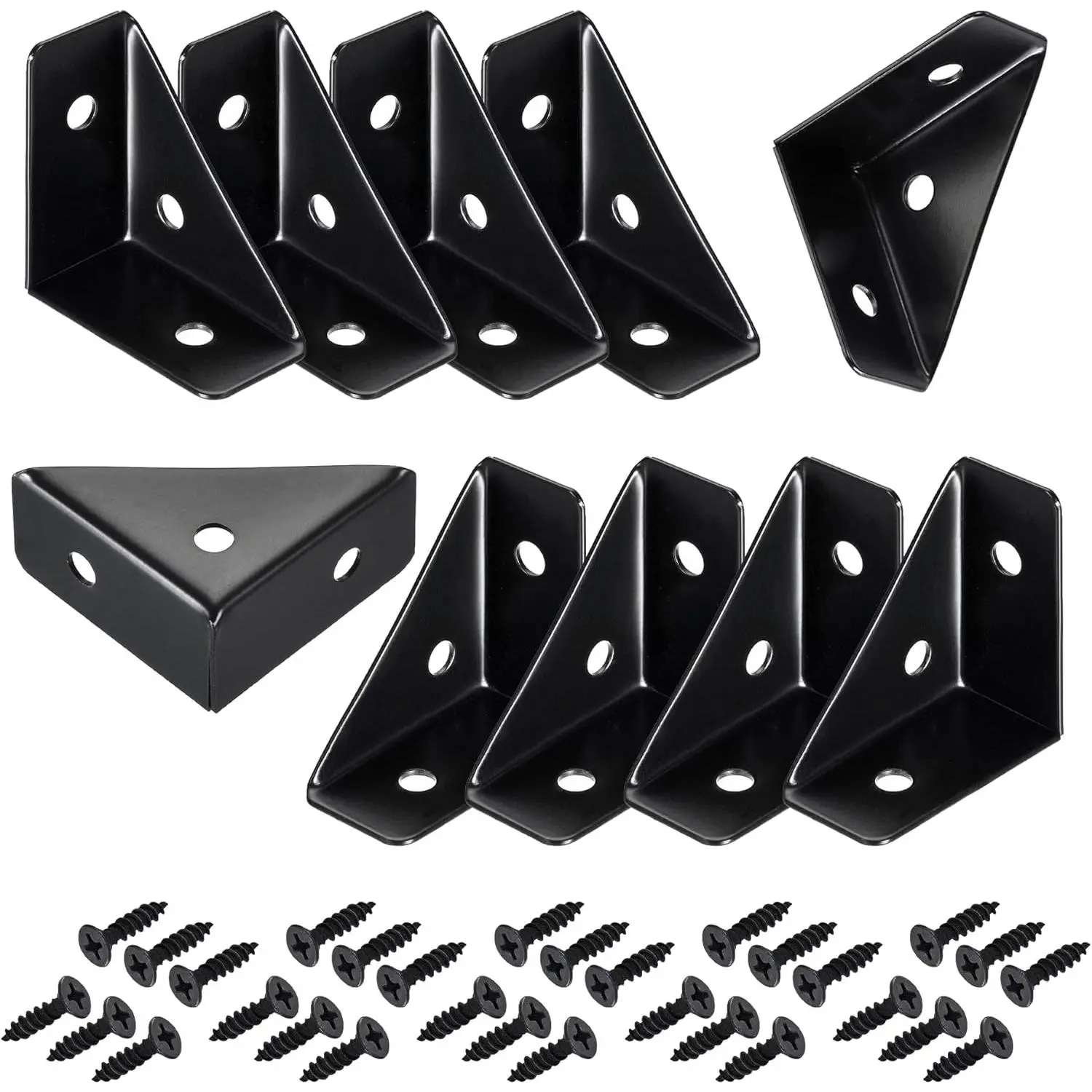 Corner Brace Brackets, 10 count 38mm x 38mm Black Corner Braces for  | Metal Corner Brackets, Triangle Shelf Bracket, Angle Bracket, Corner Desk Connector for Bed, Table, Cabinet