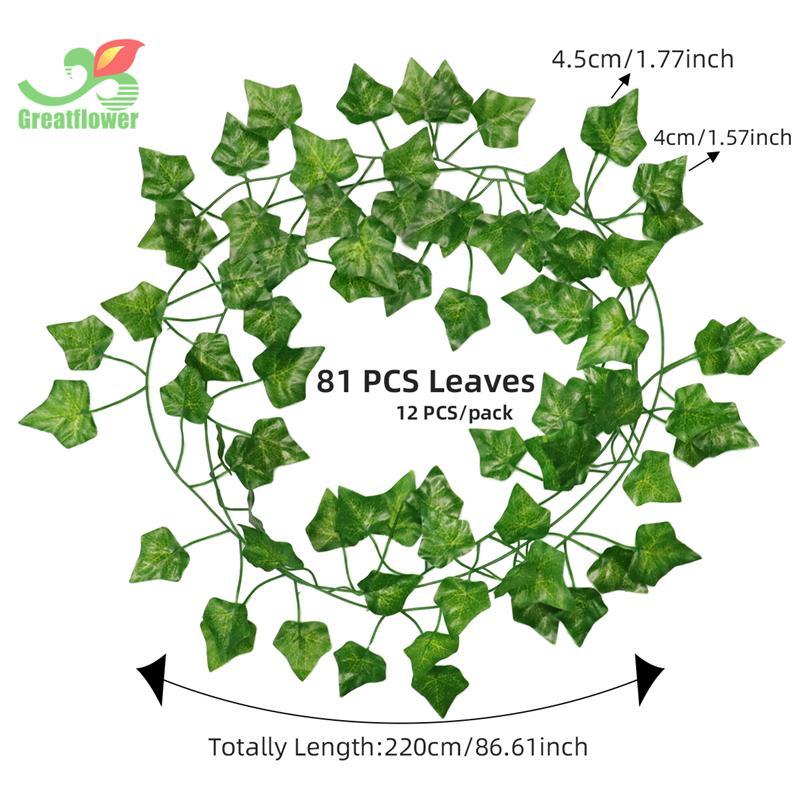 Valentine's Day Wall Hanging Simulation Faux Plastic Vine Ornaments for Room Decor, DIY Spring Green Artificial Leaf Vine, Plastic Simulation Leaves, Decorative Plants for Home Wedding Party Decoration, Fake Indoor Plants