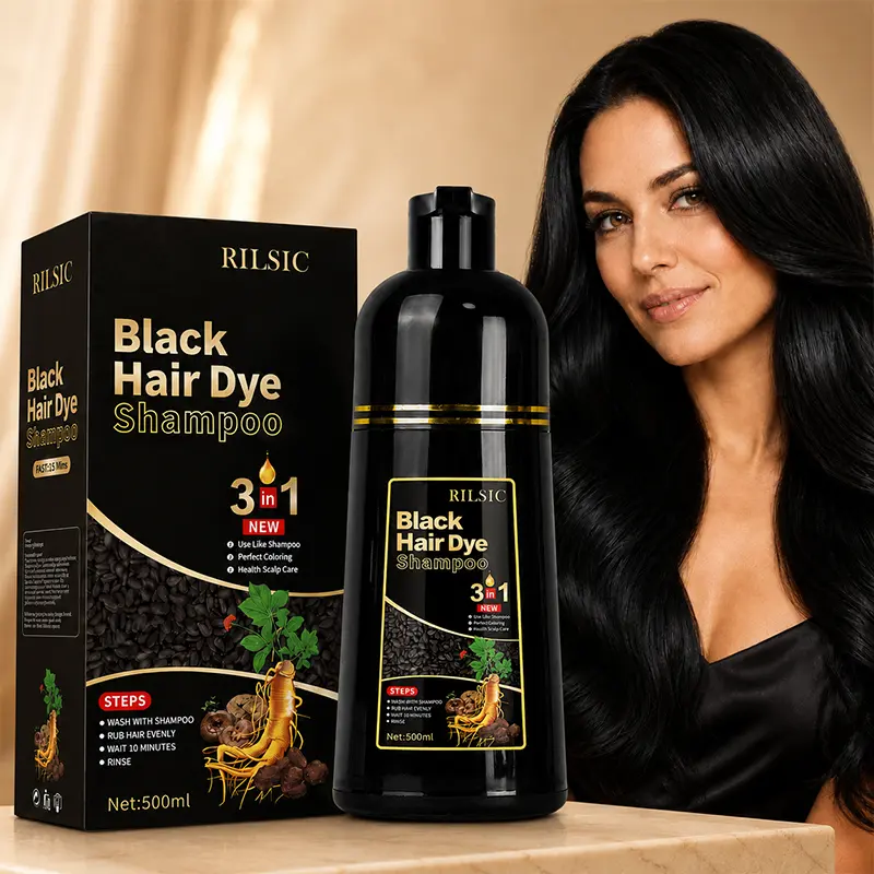 Hair Dye Shampoo, 500ML Hair Colour Shampoo 3 in 1 for Grey Hair Coverage - Instant Hair Color Shampoo for Women Men - Natural Color- Long Lasting - Hair Dye Coloring in Minutes