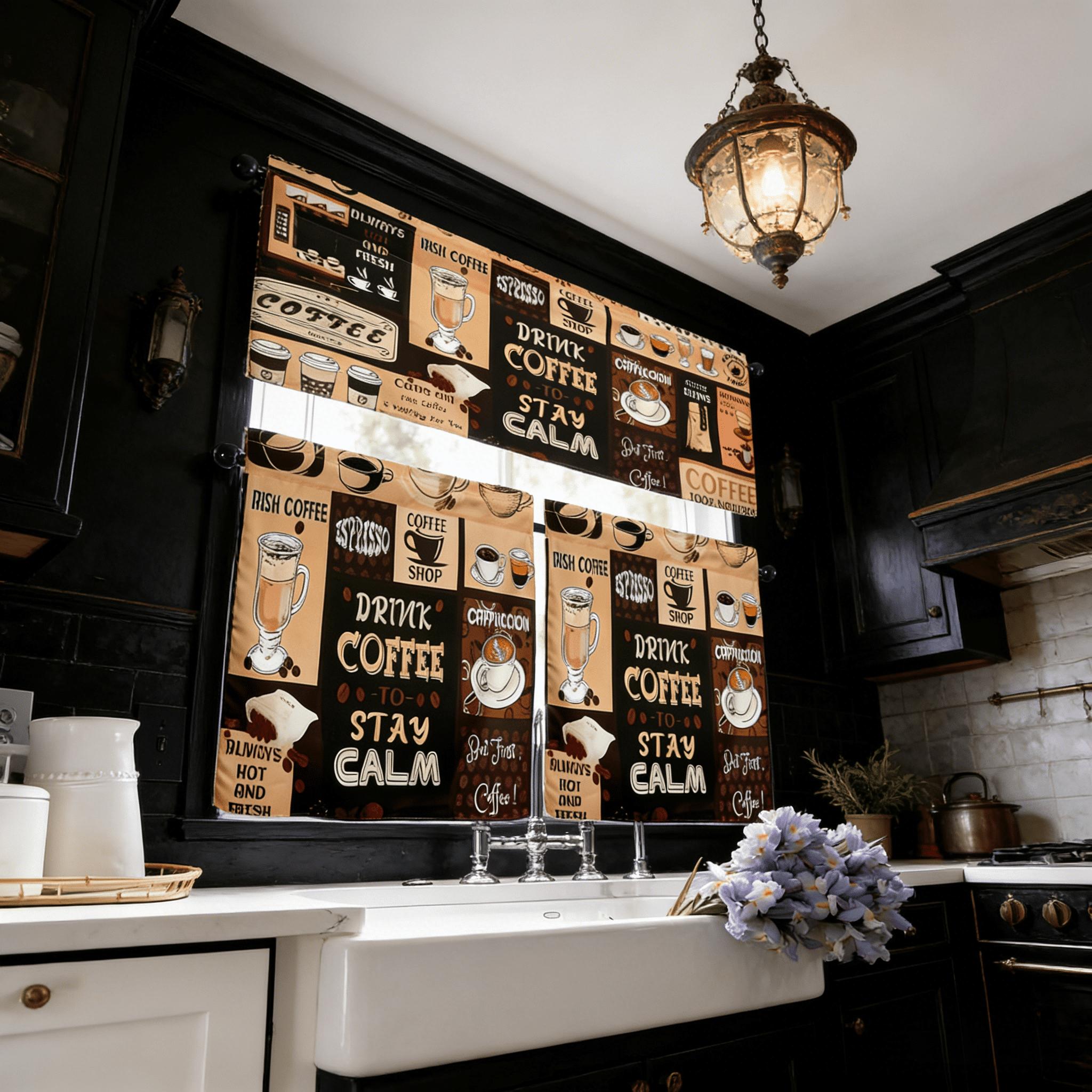 SoftHaven Home Made in USA Vintage Rustic Farmhouse 3-Piece Kitchen Curtains & Valances Set, Elegant Country Style Rod Pocket Window Drapes, Reusable Washable Polyester Home Decor for Kitchen Windows