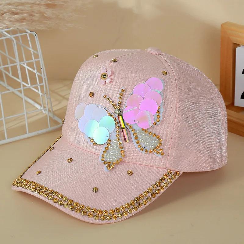Women's Glitter Sequin Butterfly Baseball Cap, Adjustable Breathable Sparkling Sun Visor Hat For Outdoor