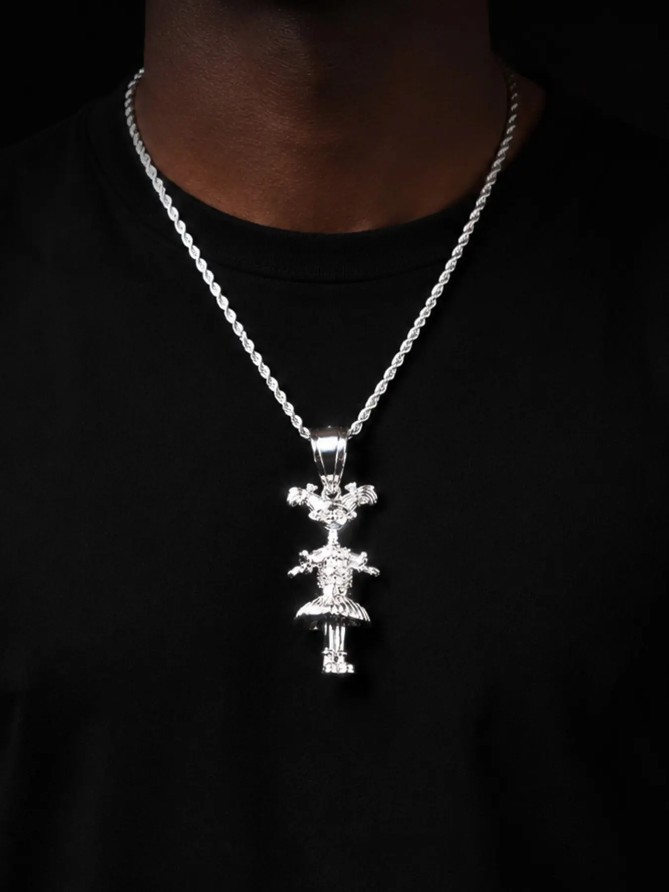 Iced Out UK Angelic Girl Necklace Pendant for Men Prong setting Silver Plated 5A Cubic Zirconia Hip Hop Statement Jewelry