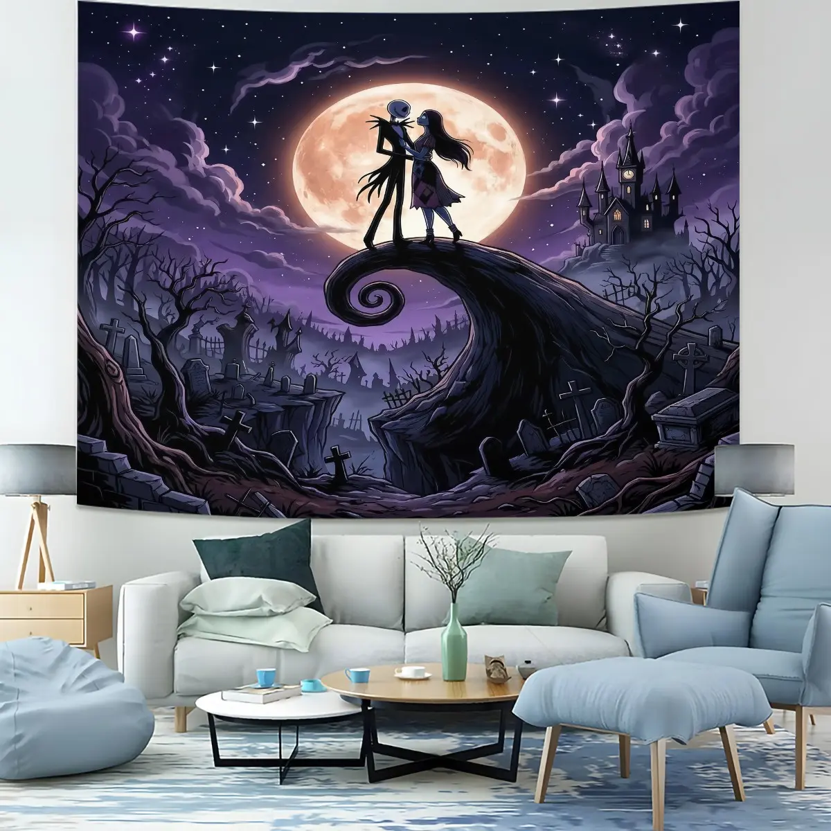 The Nightmare Before Christmas Single sided Printed Pattern Tapestry, Halloween Micro Terror Theme, Lightweight Wall Decoration Cloth, Suitable for Bedroom, Apartment, Party Decoration