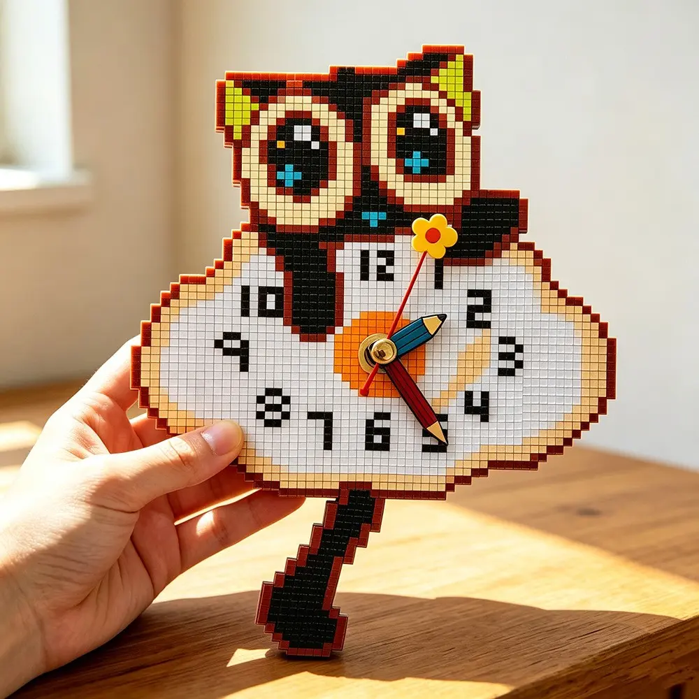 Cute Cartoon Owl Clock Diamond Painting DIY Kit, High-Definition Acrylic Board, Handmade Wall Art Decor, Adult Craft Supplies