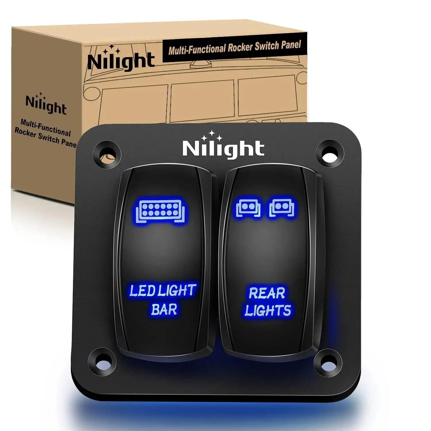 Nilight 2-Gang 5-Pin LED Illuminated ON/OFF Rocker Switch Panel, DC 12V/24V, ON/OFF Control, Compatible with Motorcycles, Boat Lights, Ships, SUV Electrical Accessories