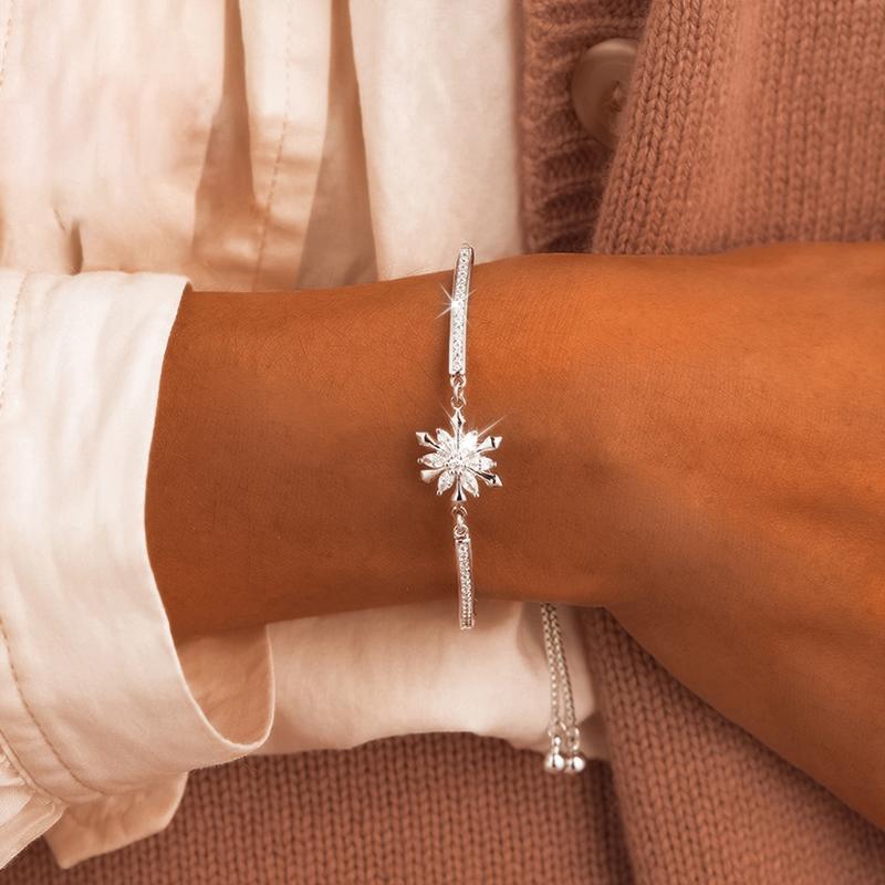 S925 Sterling Silver Snowflake Tennis Bracelets For Women,Cubic Zirconia Bracelet with Adjustable Chain, Anniversary, Birthday, Mother Day, Women' s Day Bracelet