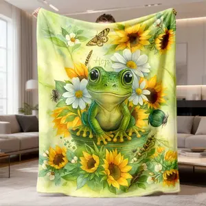 2026 New Arrival Flannel Blanket 1Pc Contemporary Frog Lover Flannel Blanket - All Seasons Versatile Polyester Throw For Sofa, Bed, Travel, Camping, Living Room, Office - Perfect Christmas, Birthday, New Year Gift For Family And