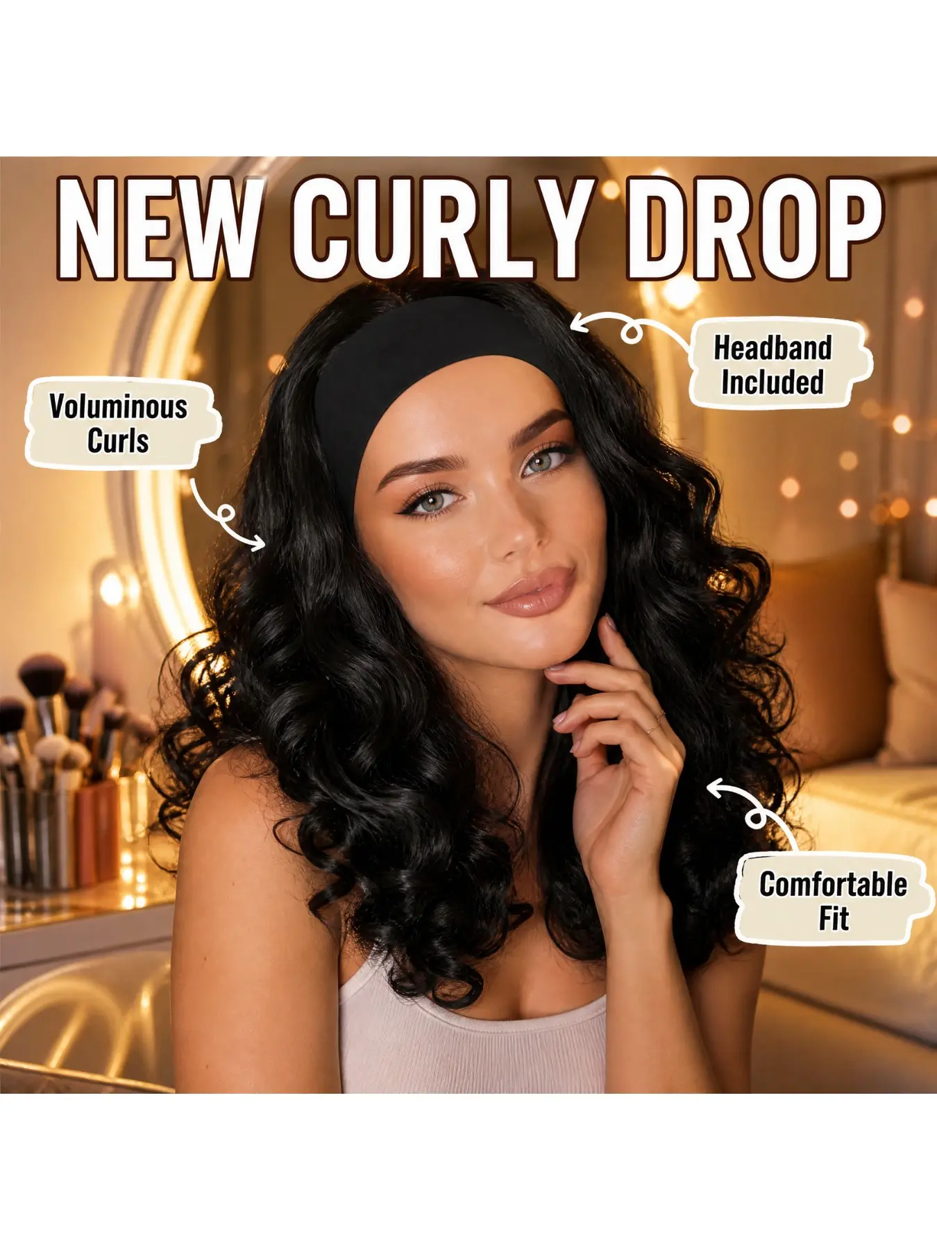 Wear and Go Glueless Ice Silk Headband Synthetic Wig, 16-20 Inch Black Yaki Long Curly Matte Heat Resistant Hair Half Wig, Comfortable Mechanized Wig for Black Women Daily & Party Looks