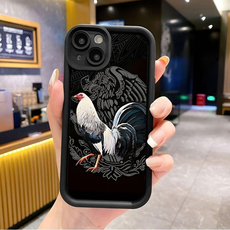 Case for iPhone 16 Pro Max 15 Plus 14 13 12 11 XS XR Cool Creative Rooster Pattern Shockproof Silicone Protective Softcase
