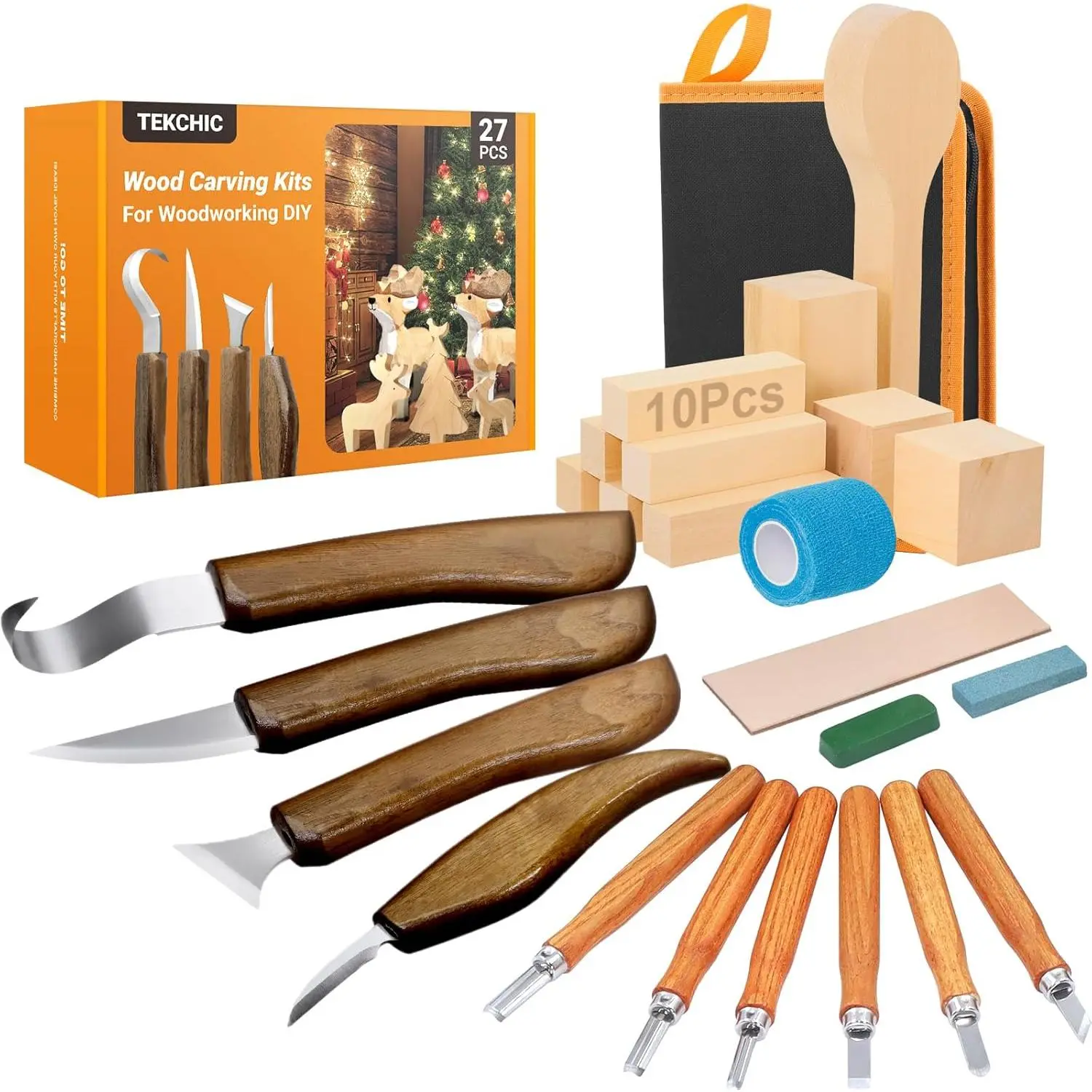 Wood Carving Kit Whittling Kit: 27pcs Wood Carving Set| with 4PCS Wood Carving & 6PCS Detail Knive Woodworking Gift with Blocks Hobby for Beginners Adults Kids