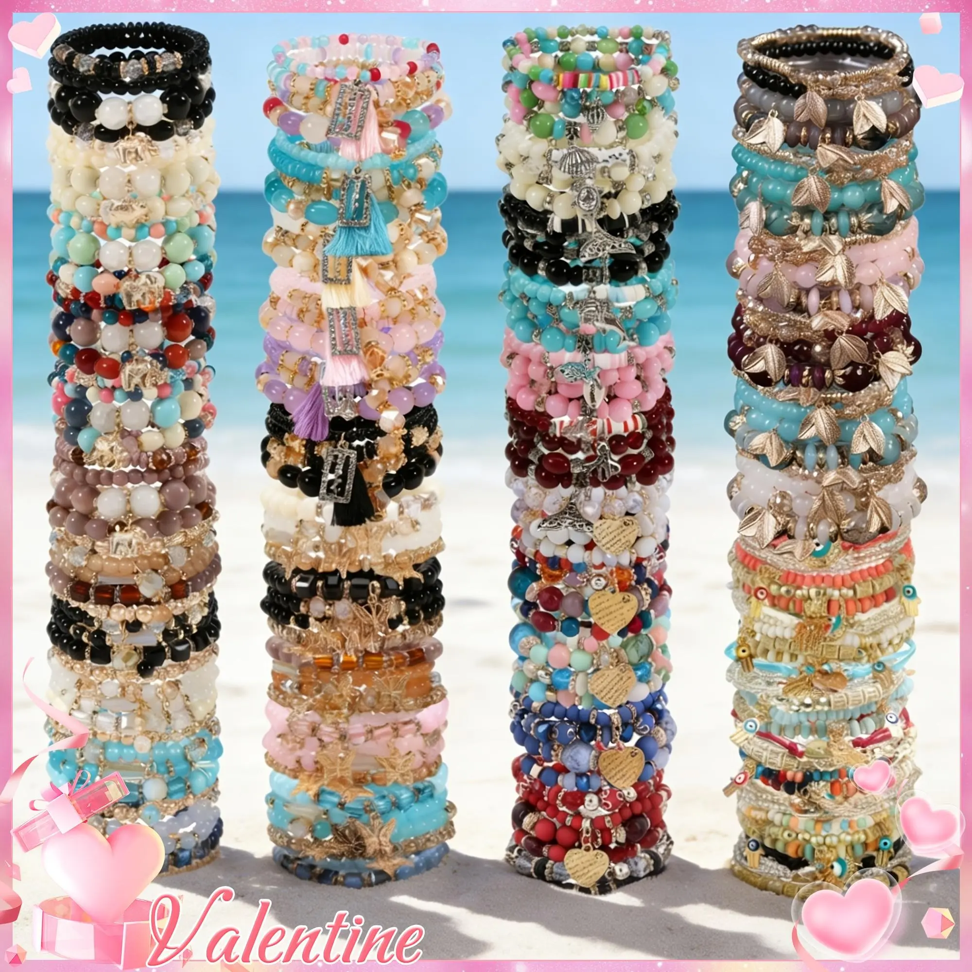 Women's Boho Style Beaded Bangle Bracelet Set (11/21/31/43pcs Mixed Color Glass Beads) - Alloy Charms (Heart, Butterfly, Elephant), Versatile for All Seasons, Ideal for Casual Wear, Valentine's Day Gifting, Costume Jewelry