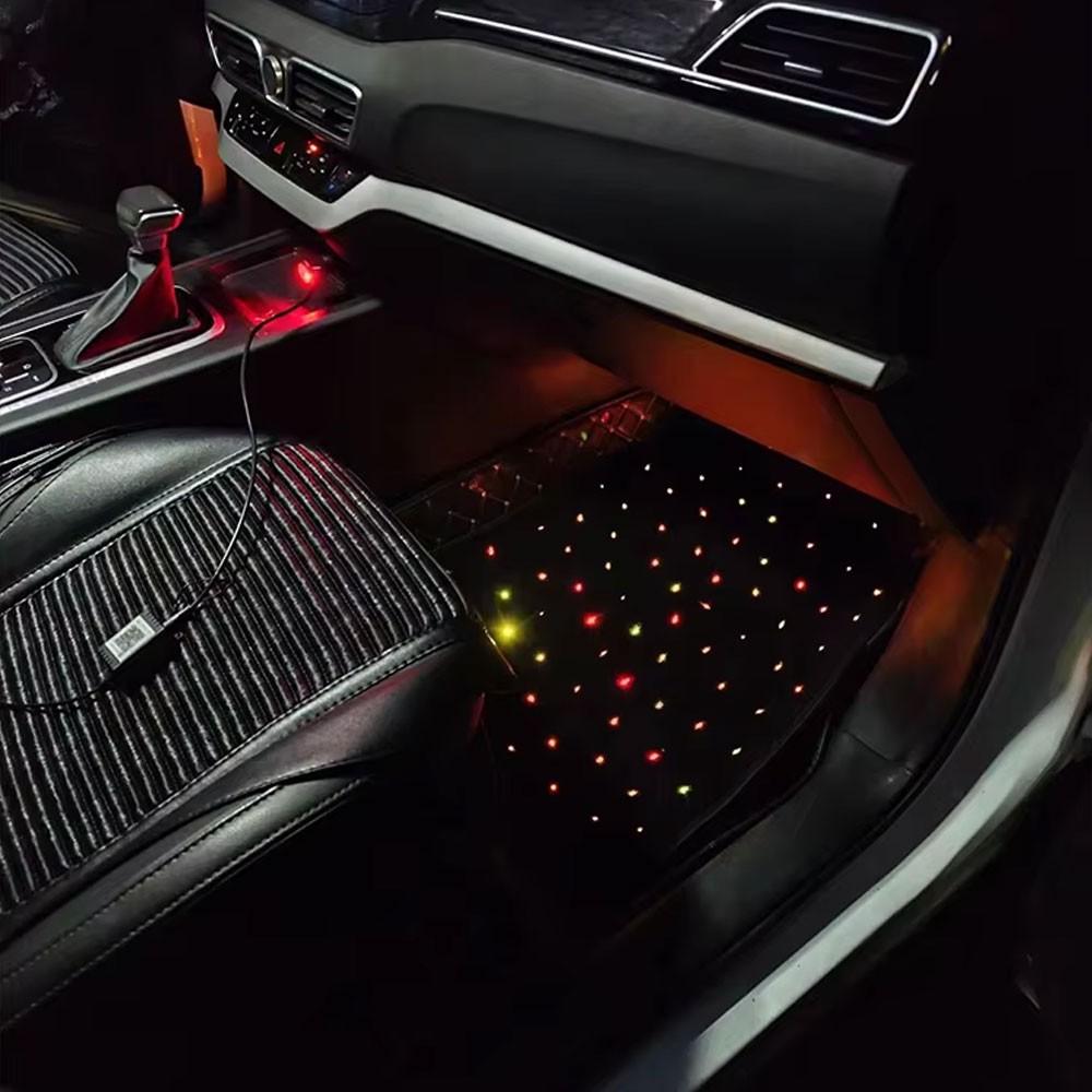 Starlight LED Fiber Optic Car Floor Mats, Music Sync APP & Remote Controlled RGB Glow-Edge 4PC Universal Set with Exclusive Glow-Edge Technology and 16 Million Color Options, Waterproof & Washable, Automotive Decoration Atmosphere Light