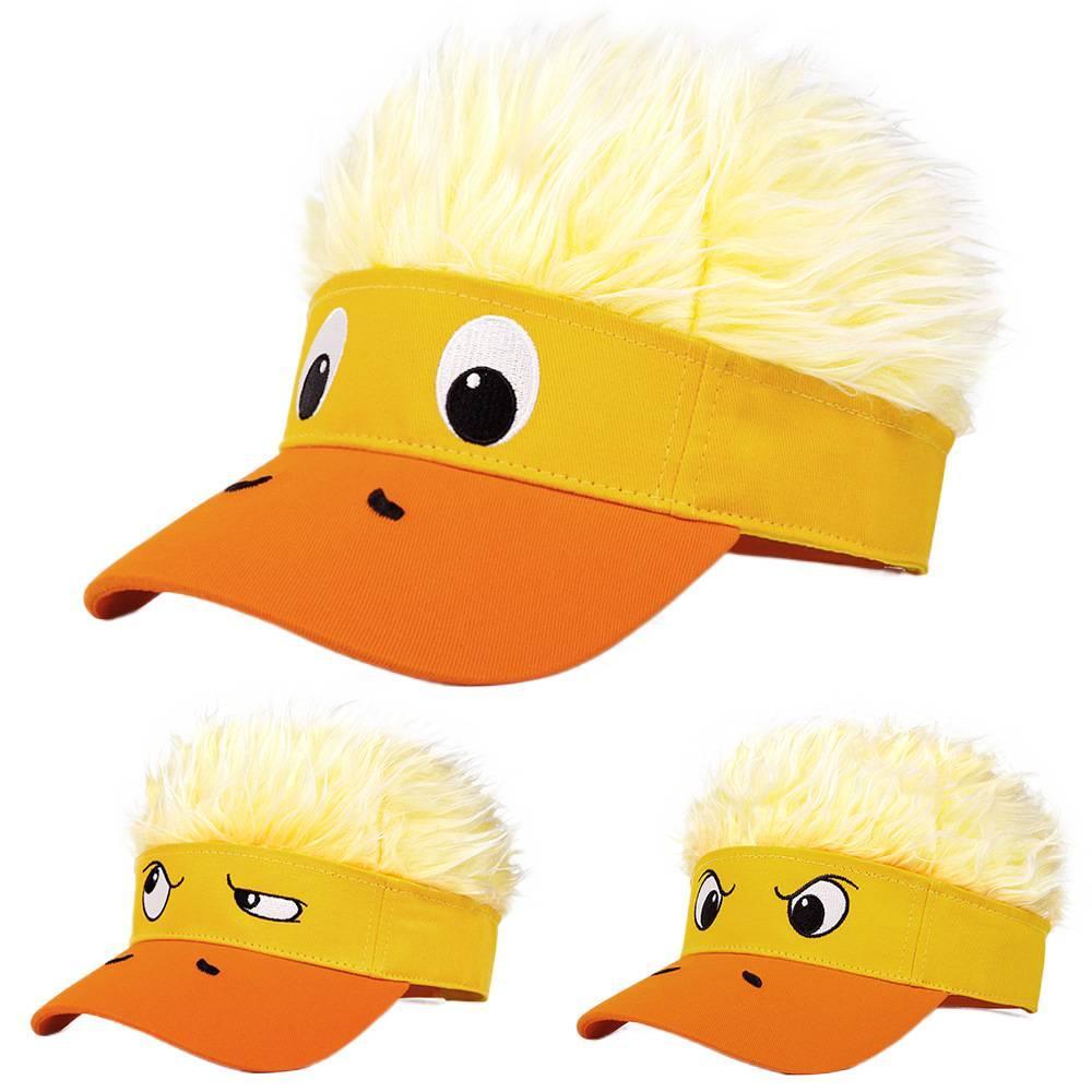 Funny and quirky penguin and yellow duck decorative cap with wig, suitable for outdoor wear, cute wig for both men and women
