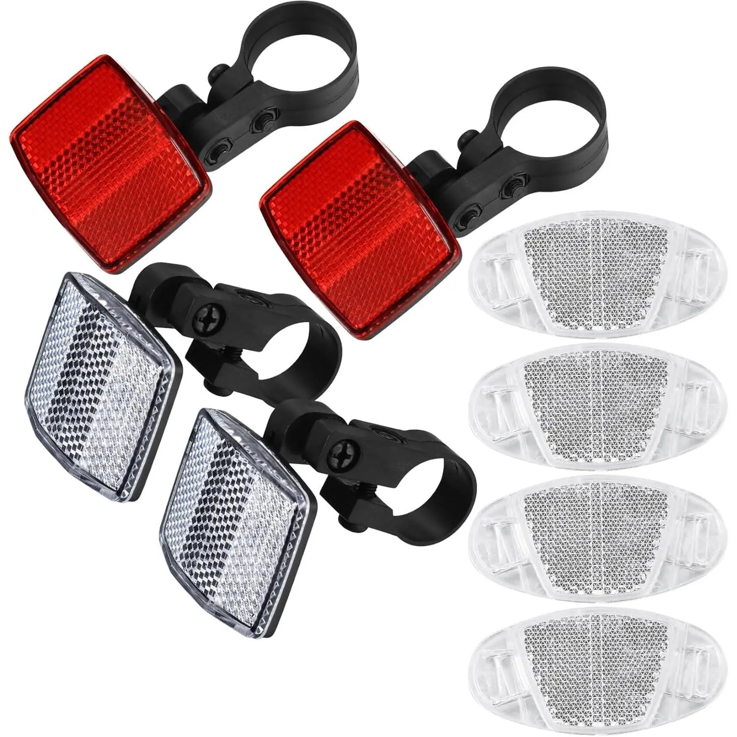 8 Pcs Bike Front and Rear Reflectors Kit, Bicycle Wheel Spoke Reflectors Kit, Bike Cycling Safety Warning Reflectors for Handlebar Seatpost, Bike Road Safety Reflection Kit, Red and WhiteGift