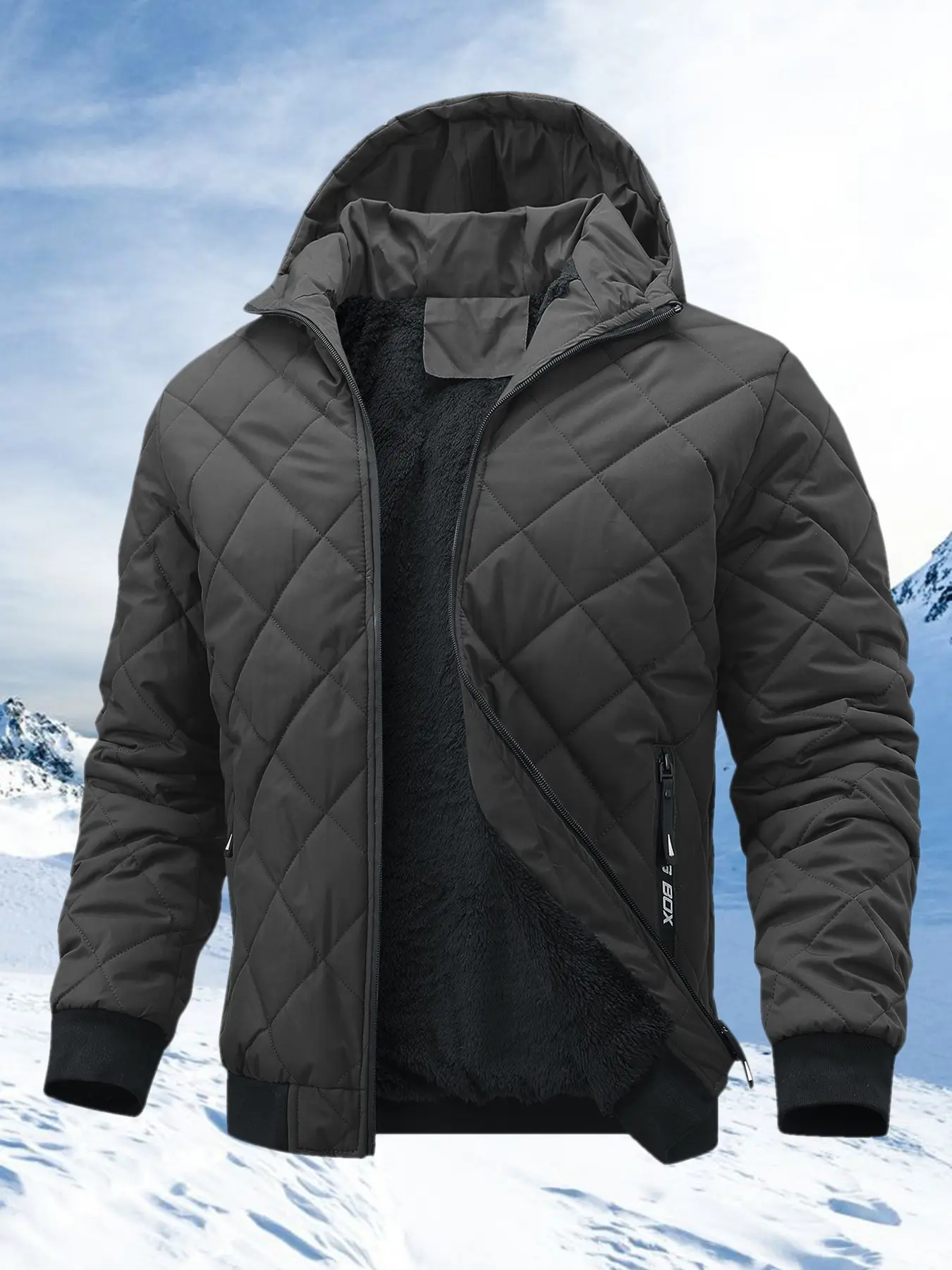 Men's Hooded Thick Jacket, Fleece Lined Lamb Wool Inner, Windproof Warm Outerwear, Casual Long Fitted Coat for Fall & Winter