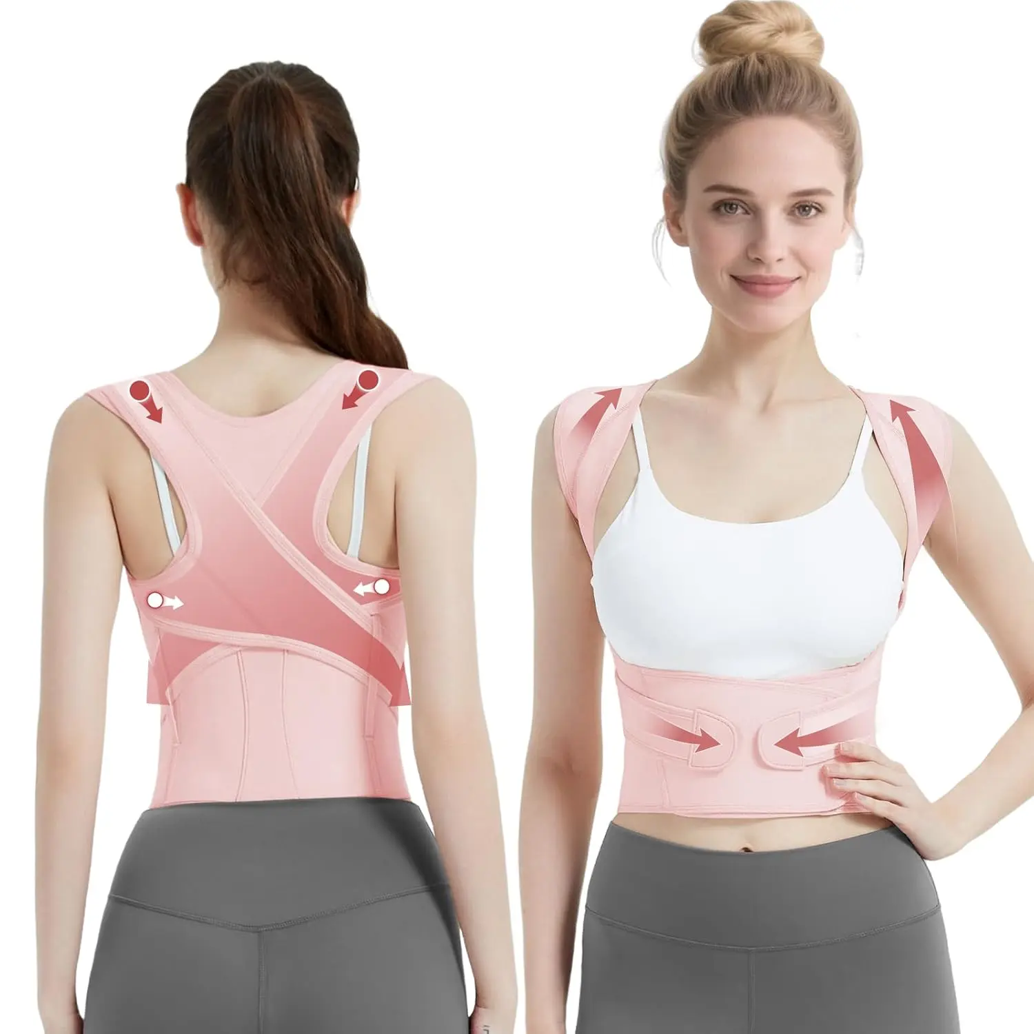 outdoor sports Posture Corrector for Women & Men, Full Back Brace Support with Adjustable Shoulder Straightener, Lower & Upper Back Pain Relief - Scoliosis, Hunchback, Spine Corrector (Pink, Large)