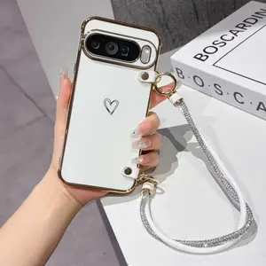 Luxury Soft Electroplated 6D Twist Rope Wrist Strap Case, Drop Protection for Google Pixel 10, 9, 8 Pro, Xl Proxl, 10a, 9a, 8a, 7a