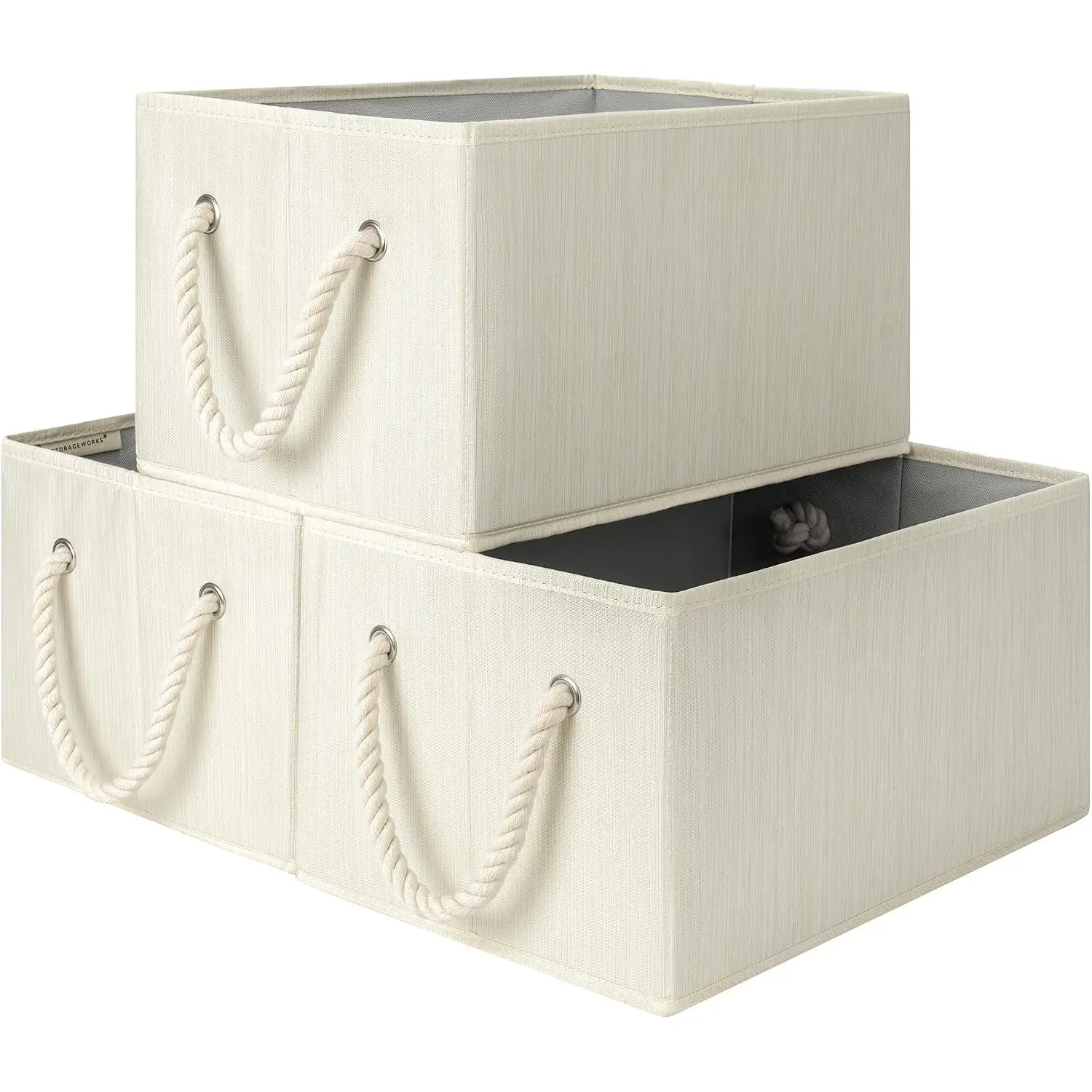Storage Baskets for Shelves, Fabric Storage Bins, Closet Organization and Storage Basket, Foldable Organizer Bins for Clothes, Beige, White & Ivory, Large, 3-Pack | Storage Baskets for Shelves, Closet Organization and Storage Basket, Foldable