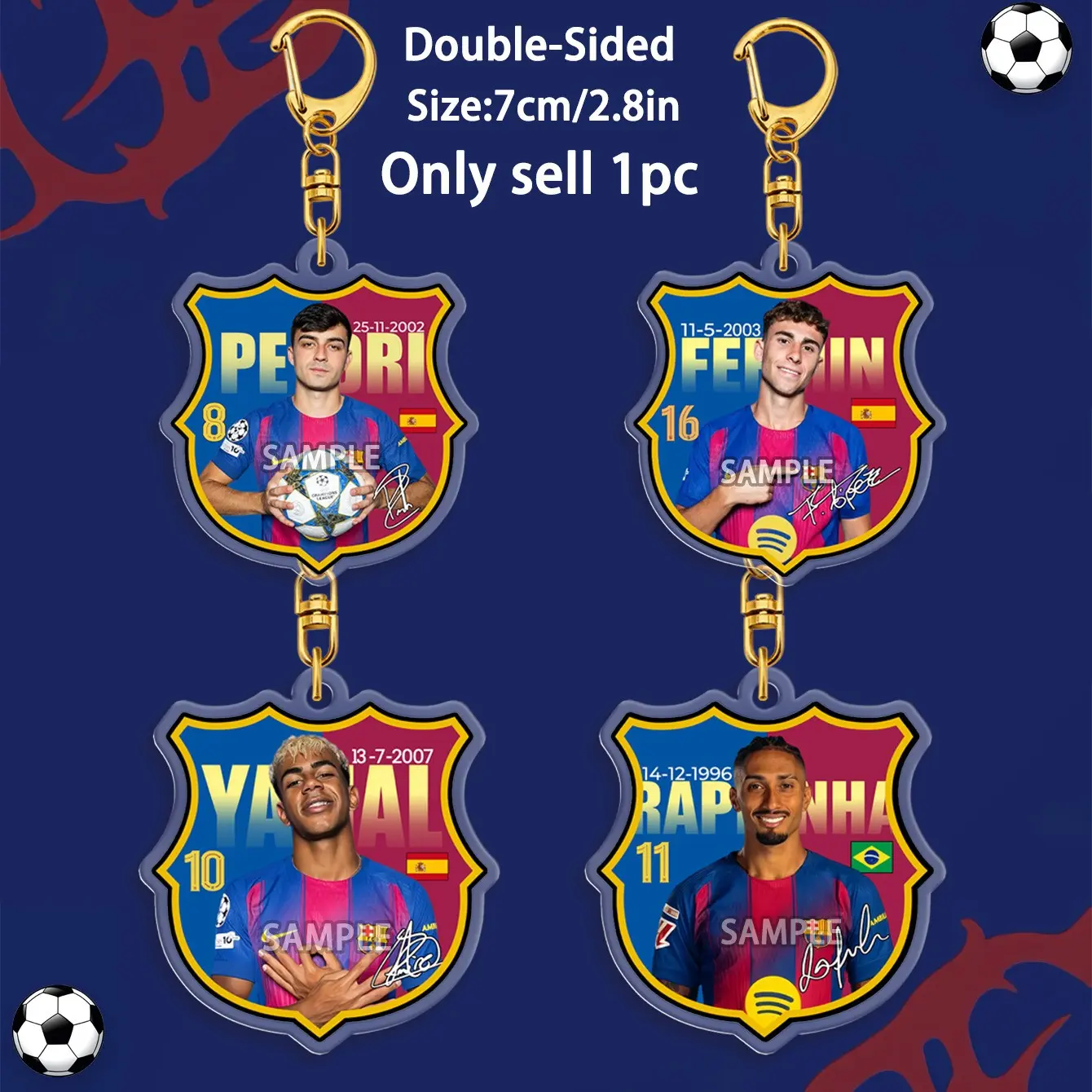 Barca Keychains, Lamin Yamal, Fermin, Pedri, Raphinha, Football Fans Merch Goods, Car Keychain, Bag Charm, Collectible, Party Gift, Birthday Present