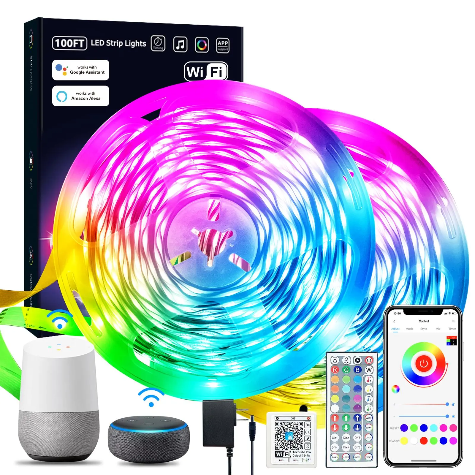 Smart LED Light Strip WiFi LED Lights Sound Activated Color Changing with Alexa and Google Sync Music with Led Strip Lights for Bedroom