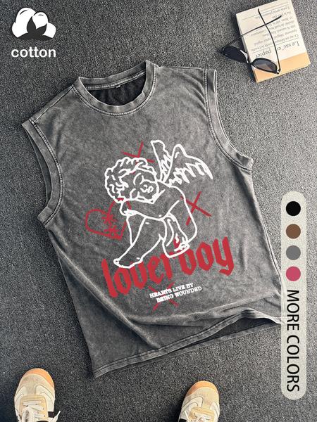 Cotton Retro Distressed Men's Sleeveless Round Neck Fashion Top, Casual Summer Wear, Fitted Design for Stylish Look