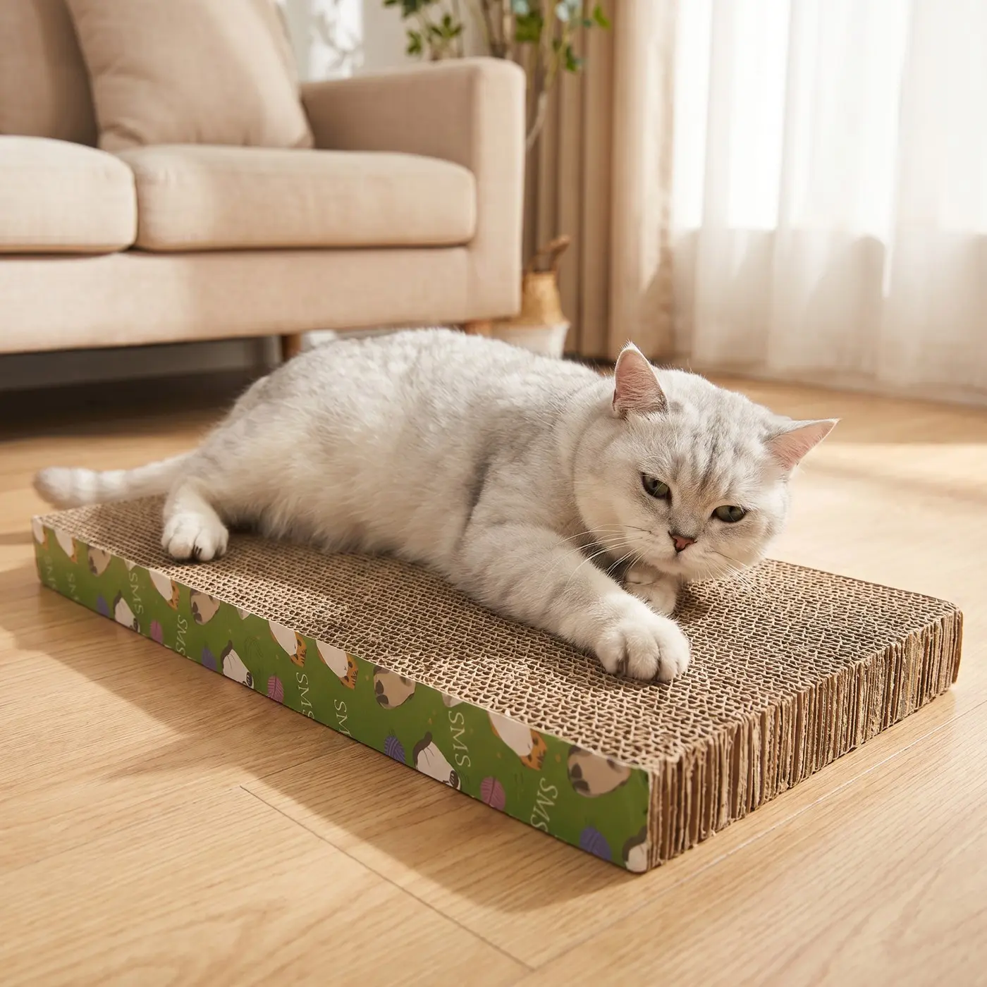 Heavy Duty Corrugated Cat Scratching Pad, Double Sided Cat Scratch Board for Indoor Cats, Durable Cardboard Cat Scratcher