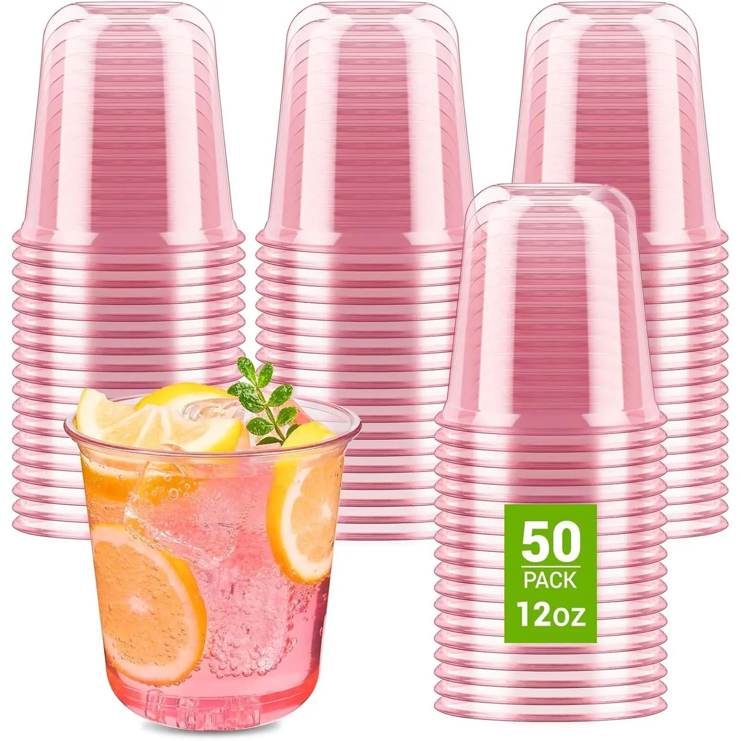 12 oz Pink Plastic Cups, 50 Pcs Disposable Stemless Wine Glasses Cocktail Party Cups for Mother's Day Wedding Birthday Meeting Gathering