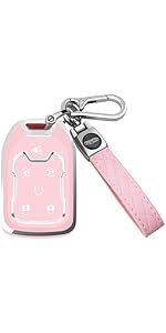 for GMC Key Fob Cover with Keychain, Soft TPU Full Protection Key Shell Key Case Compatible with Chevy Silverado Suburban Tahoe GMC Acadia Sierra Terrain Yukon,6-Button(Blue)