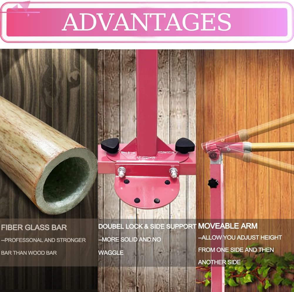 Gymnastics Bar for  Girls Ages 3-15 with Ring for  Indoor  Equipment- Steady Steel Construction, Anti-Slip, Easy to Assemble, 3' to 5' Adjustable Height